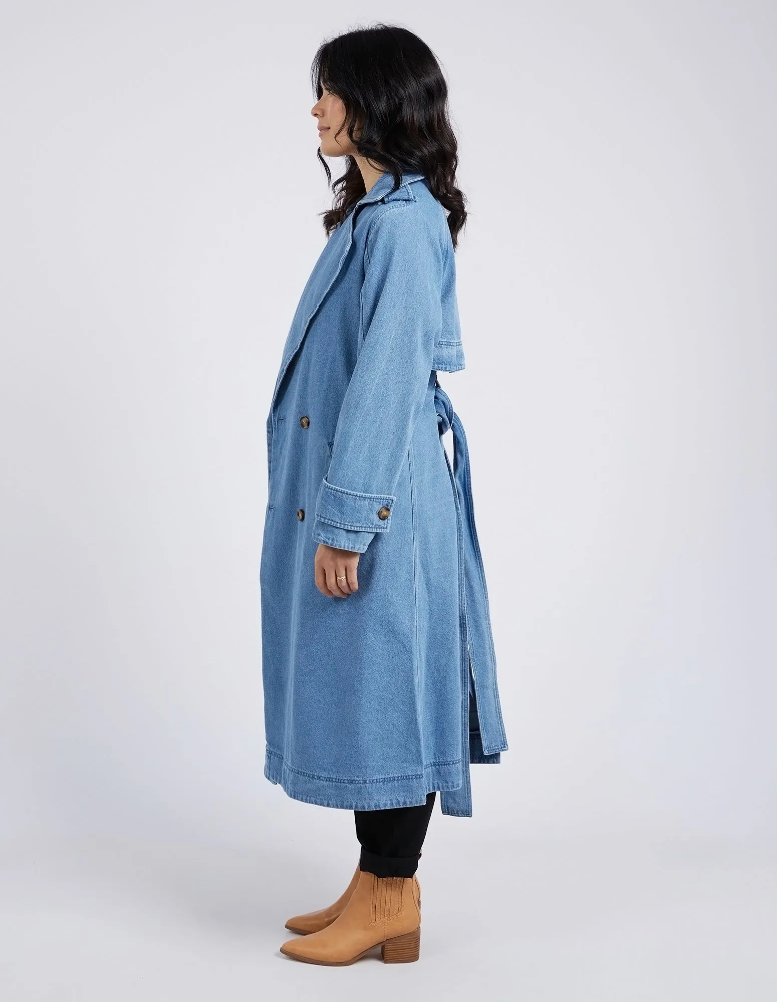 Elsie Denim Trench Mid Blue Wash