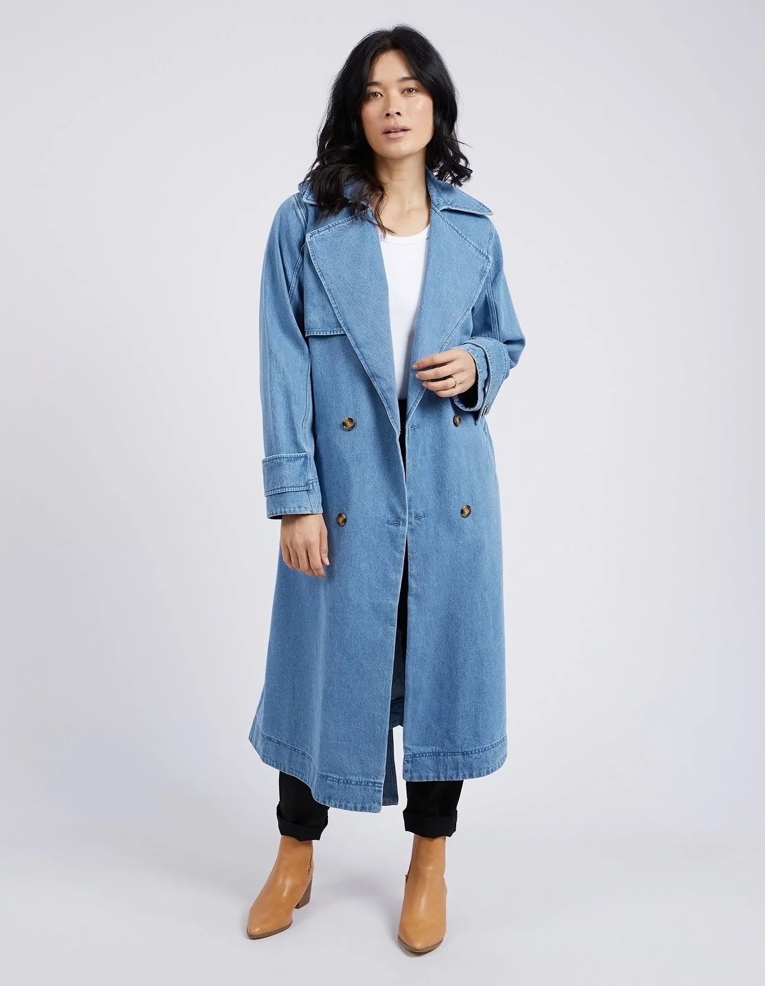 Elsie Denim Trench Mid Blue Wash