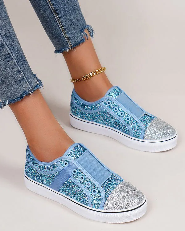 elveswallet Sequin Colorblock Slip-on Canvas Shoes