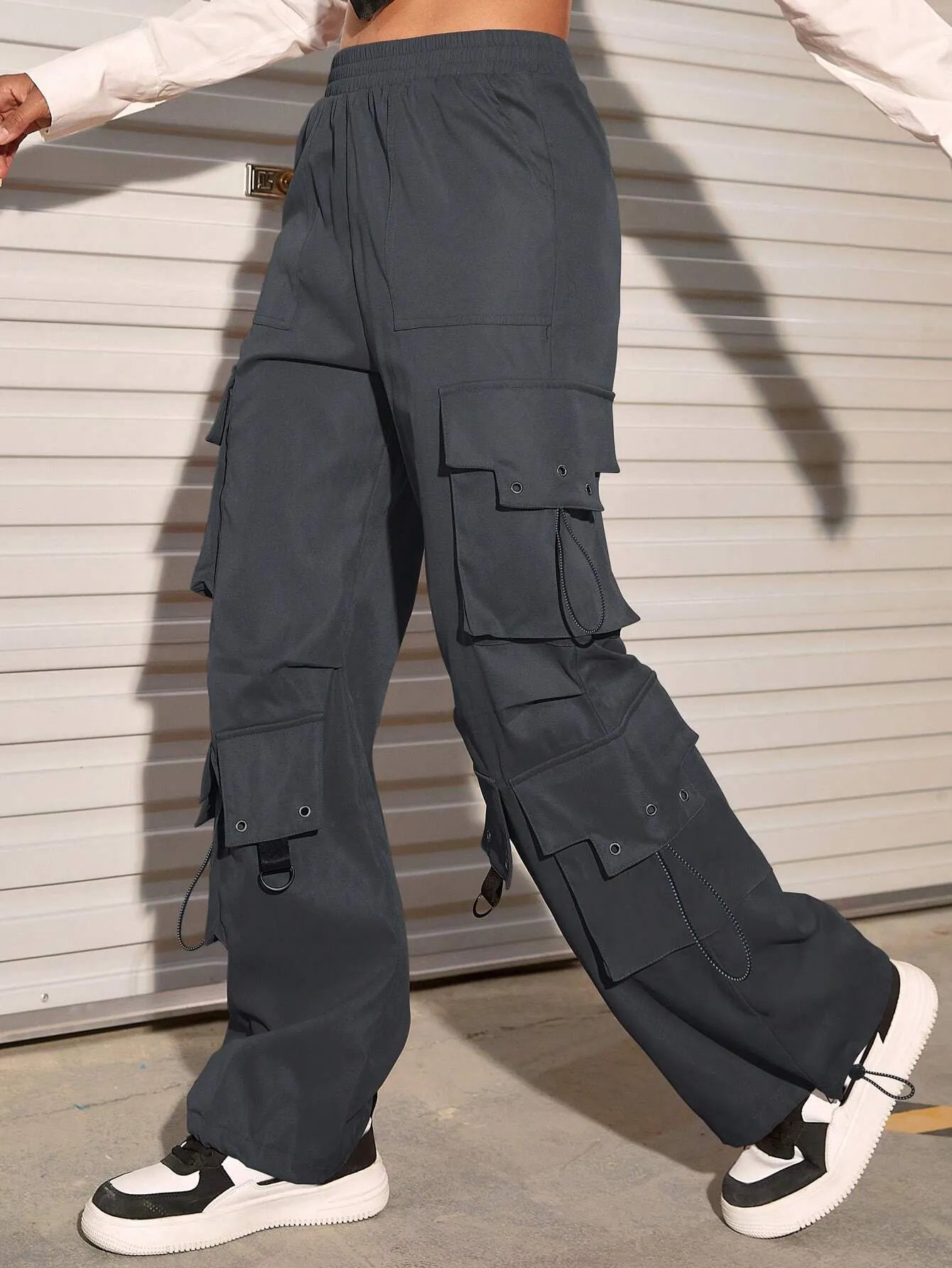 Flap Pocket Grommet Eyelet Detail Parachute Cargo Pants