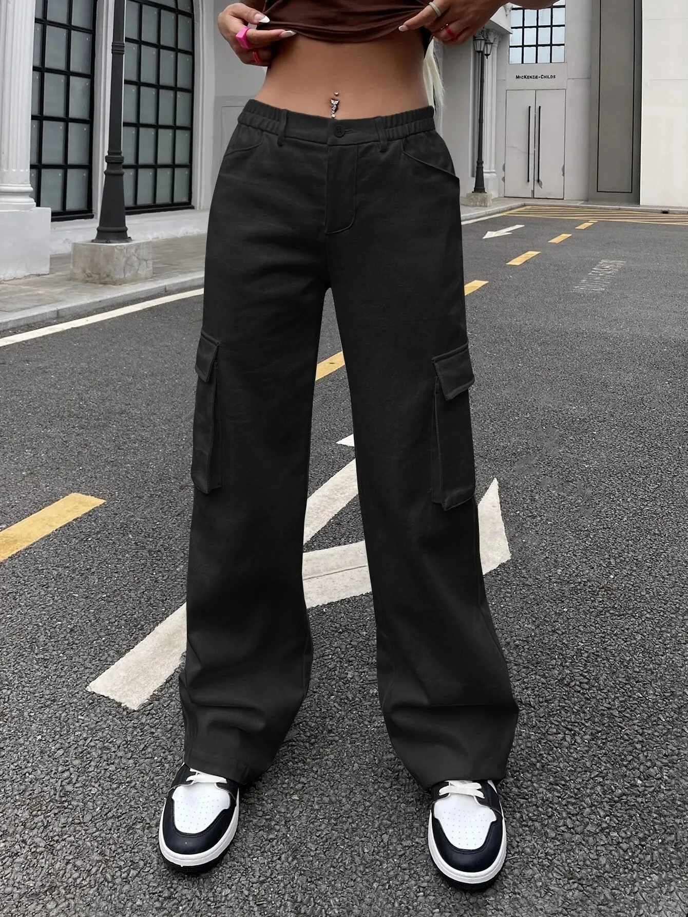 Flap Pocket Side Zipper Cargo Pants