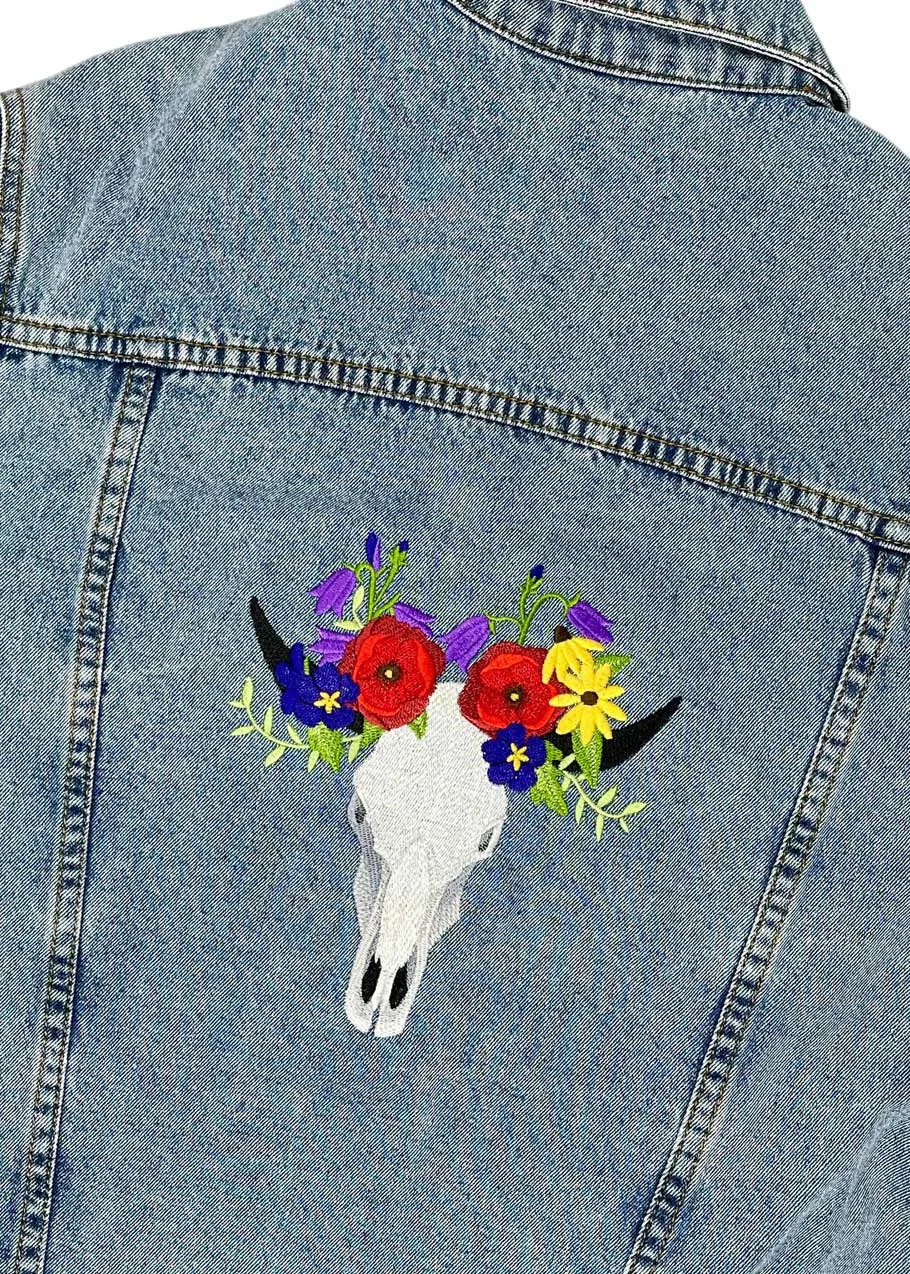 Floral Skull Denim Jacket