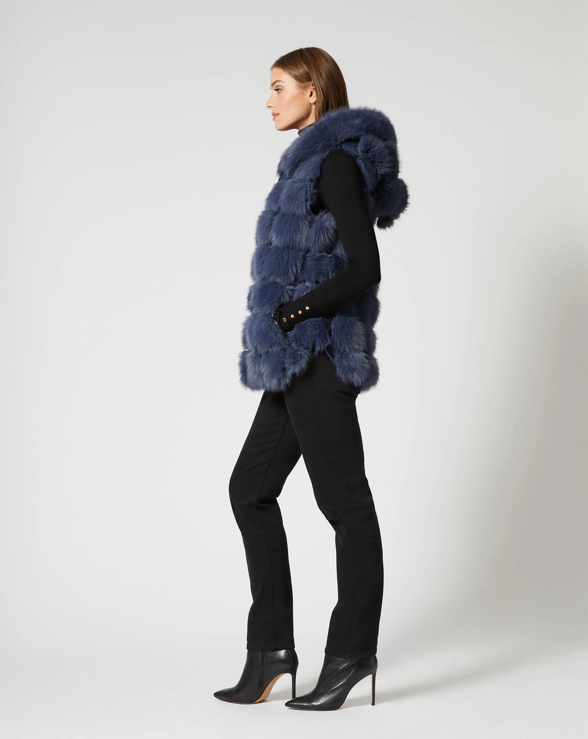 Fox Faux Fur & Faux Leather Hooded Vest