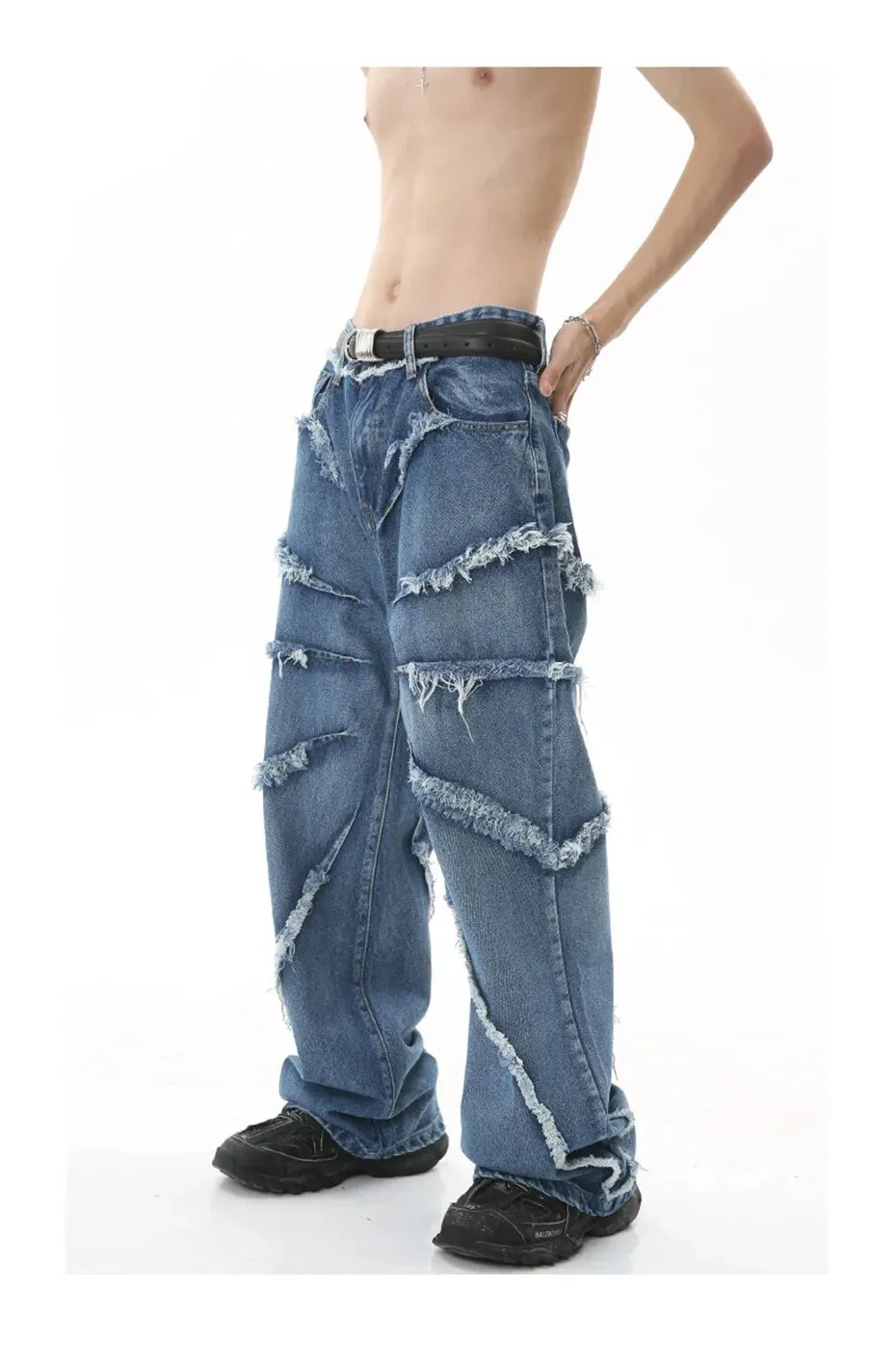 Fringed Shadow Baggy Denim Jeans