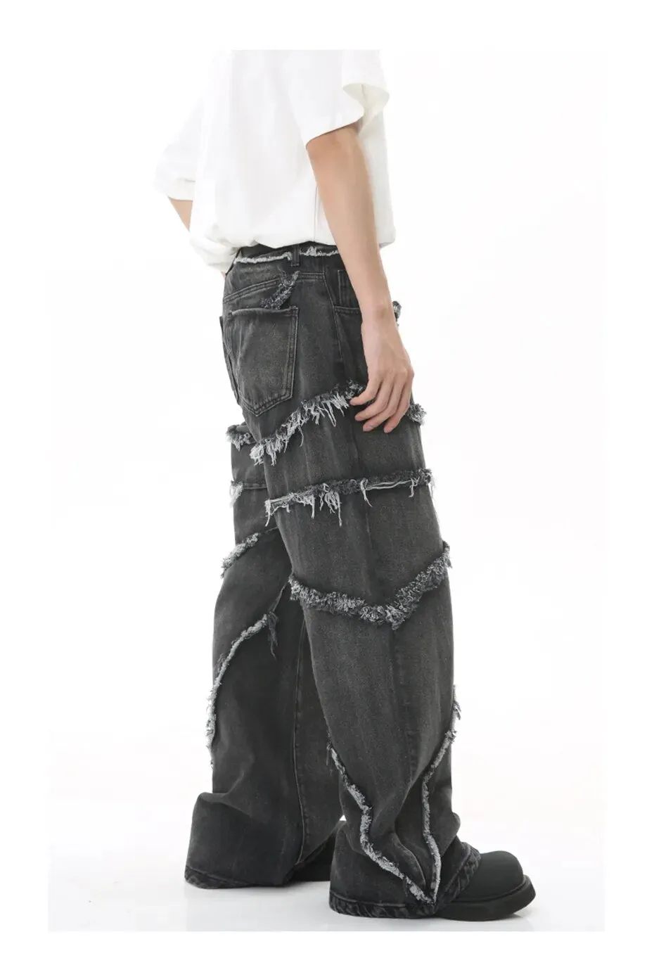 Fringed Shadow Baggy Denim Jeans