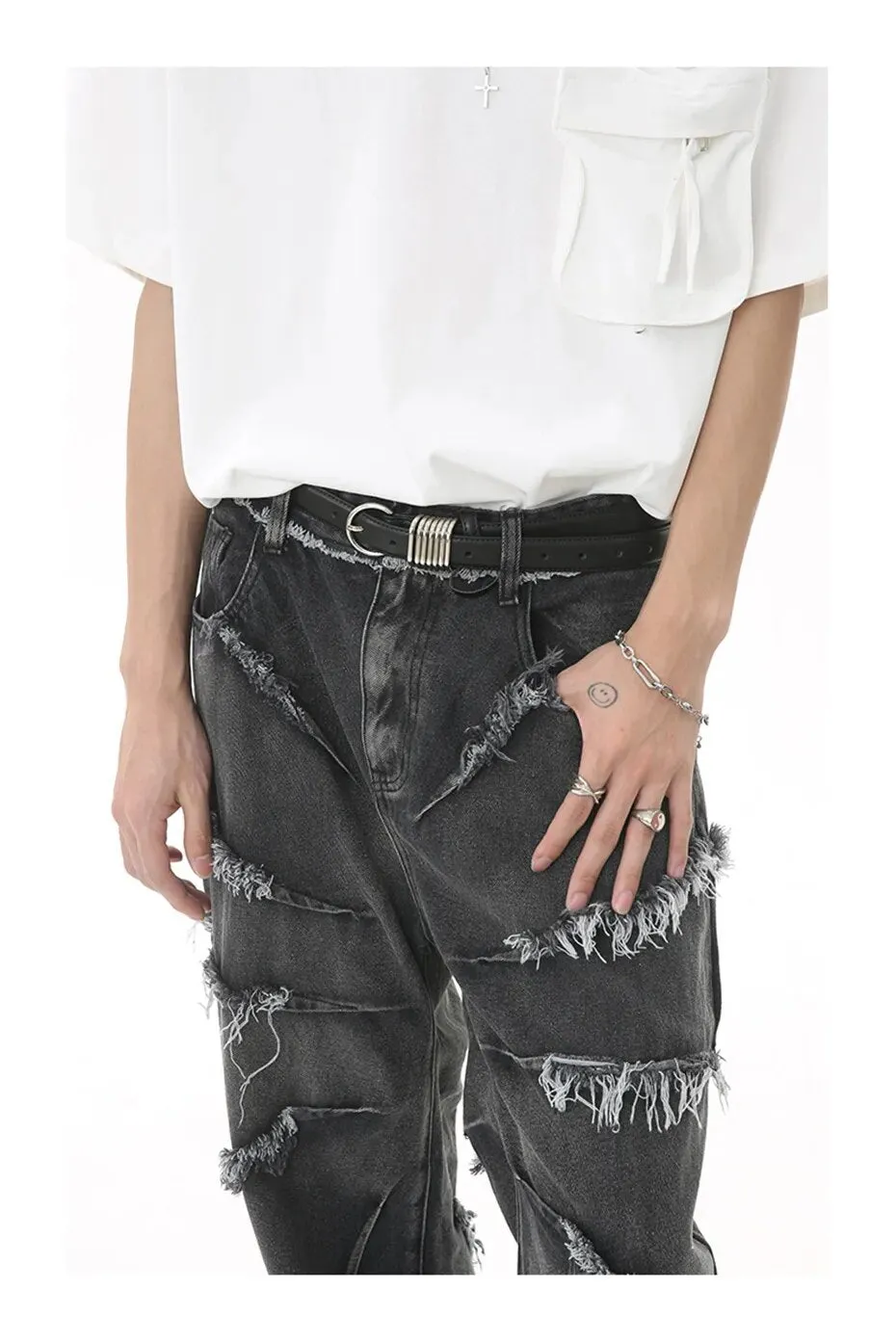 Fringed Shadow Baggy Denim Jeans