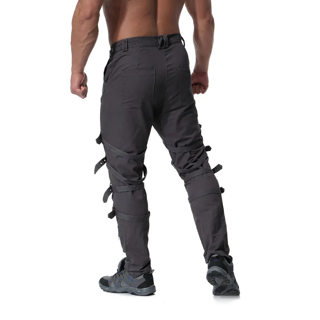 Funki Buys | Pants | Men's Gothic Punk Buckle Strap Zip Pants