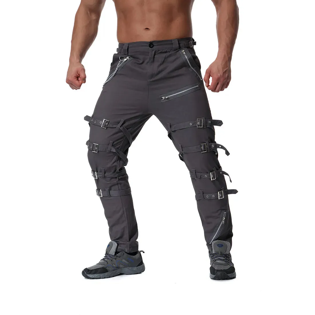 Funki Buys | Pants | Men's Gothic Punk Buckle Strap Zip Pants