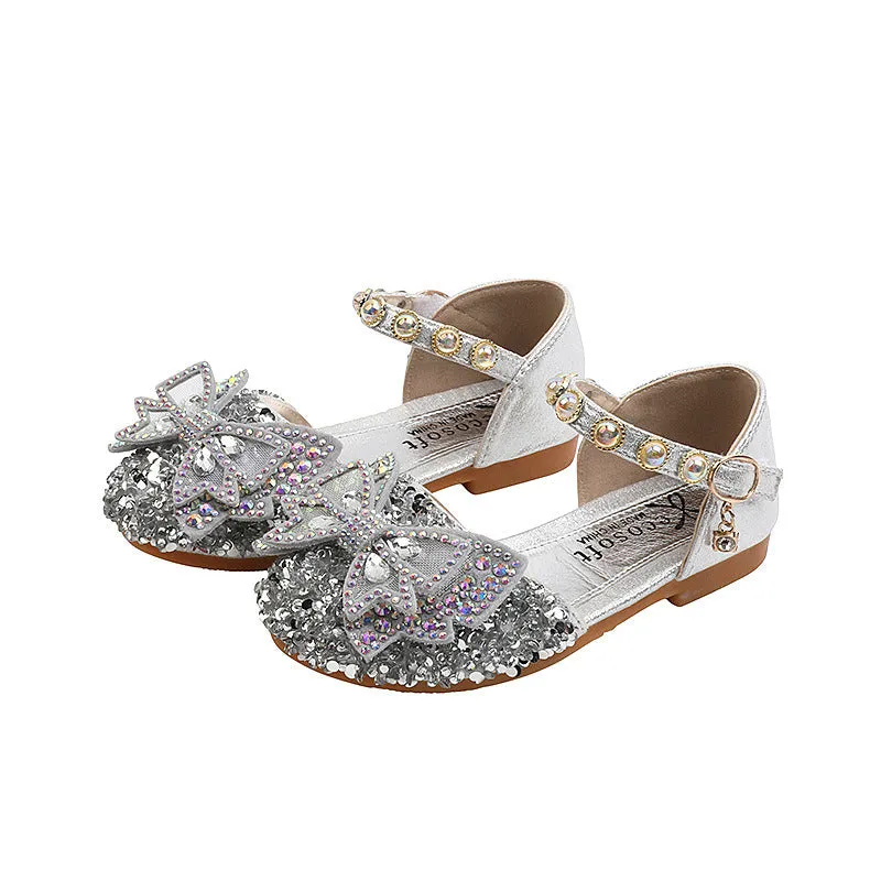 Glitter Girls Sandals Baby Children Princess Bowknot Pearl Leather Shoes For Kids