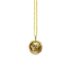 Gold Gianni Versace Double Sided Medusa Head Coin Pendent Chain