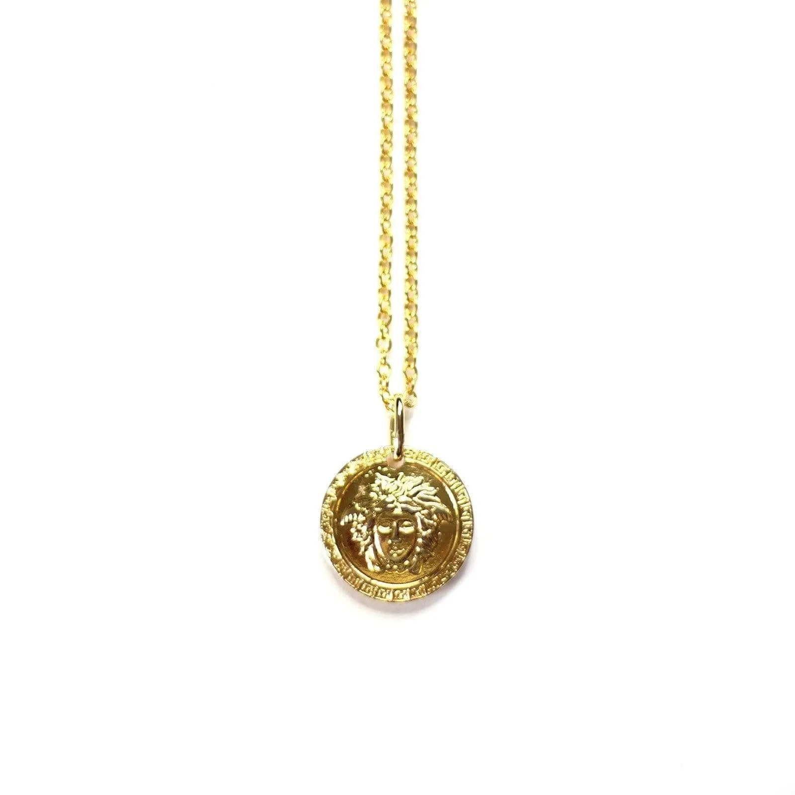 Gold Gianni Versace Double Sided Medusa Head Coin Pendent Chain