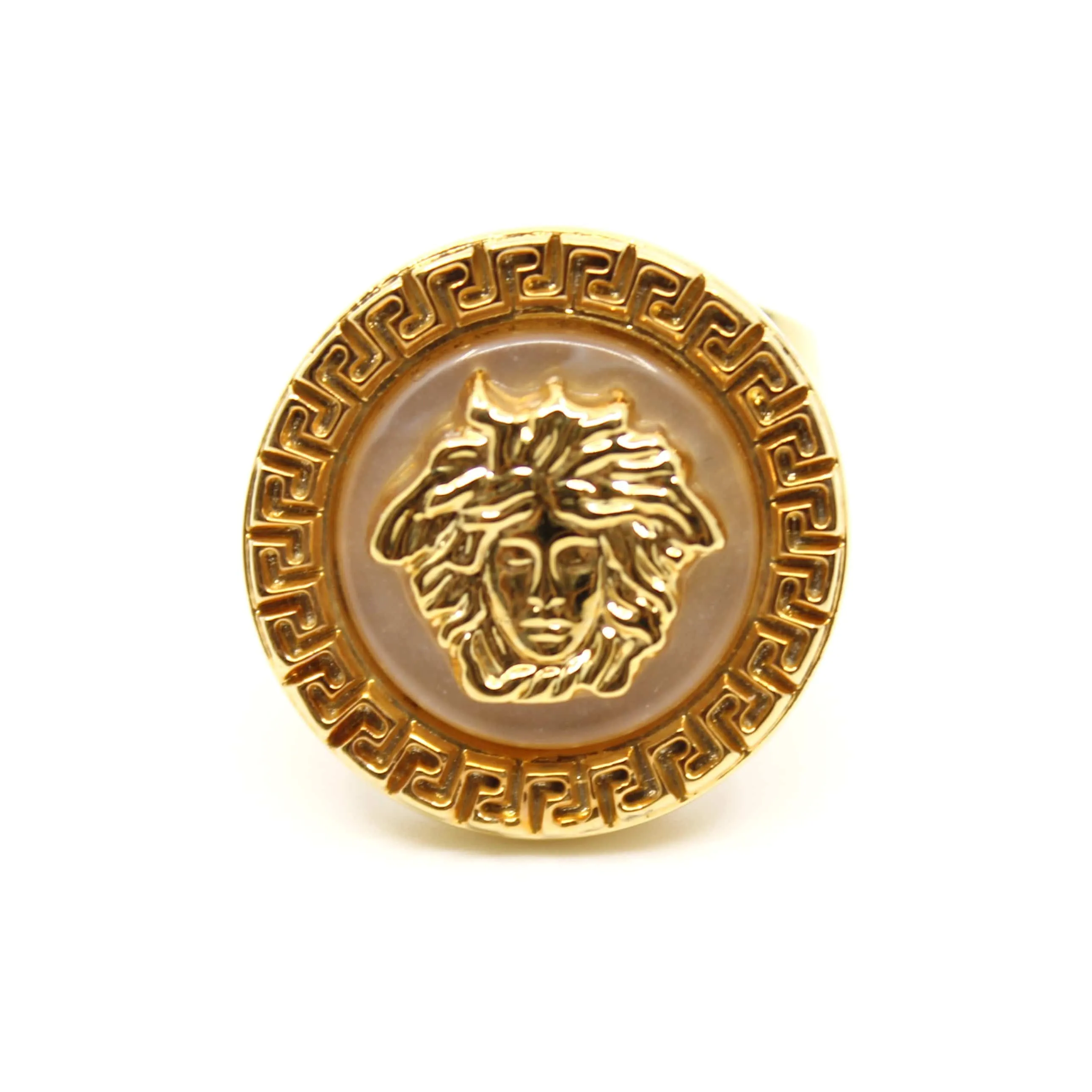 Gold Vintage Versace Mother Of Pearl Medusa Head Adjustable Ring