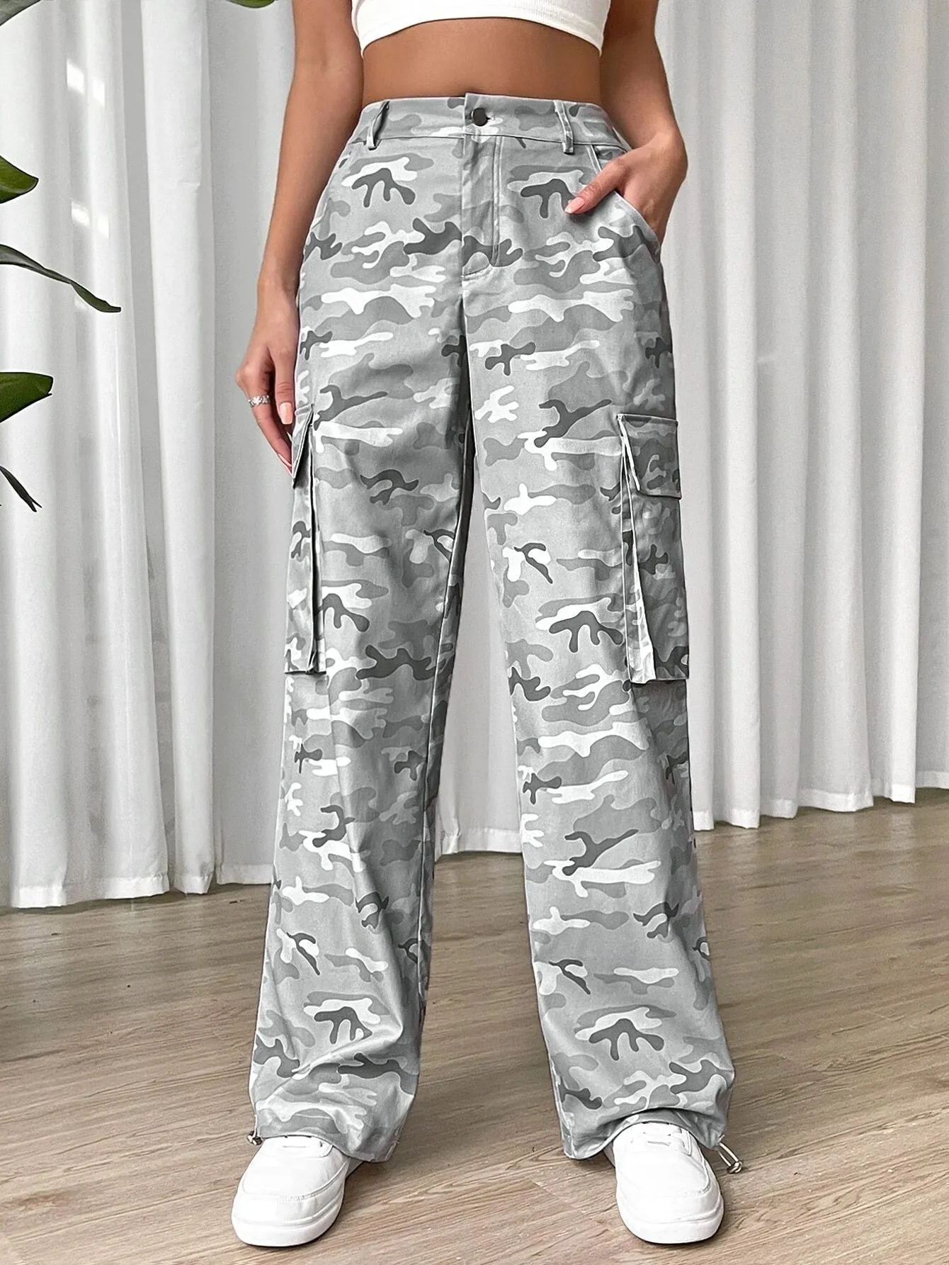 Gorpcore Camo Print Flap Pocket Cargo Pants