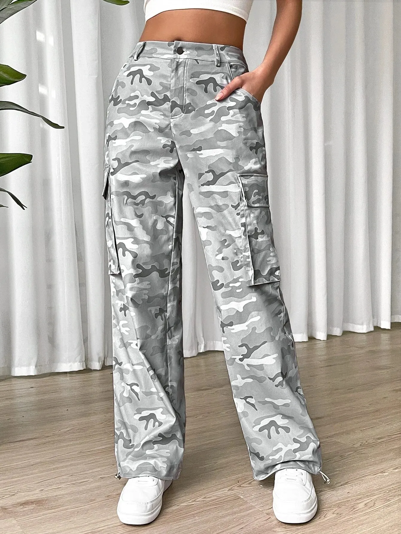 Gorpcore Camo Print Flap Pocket Cargo Pants