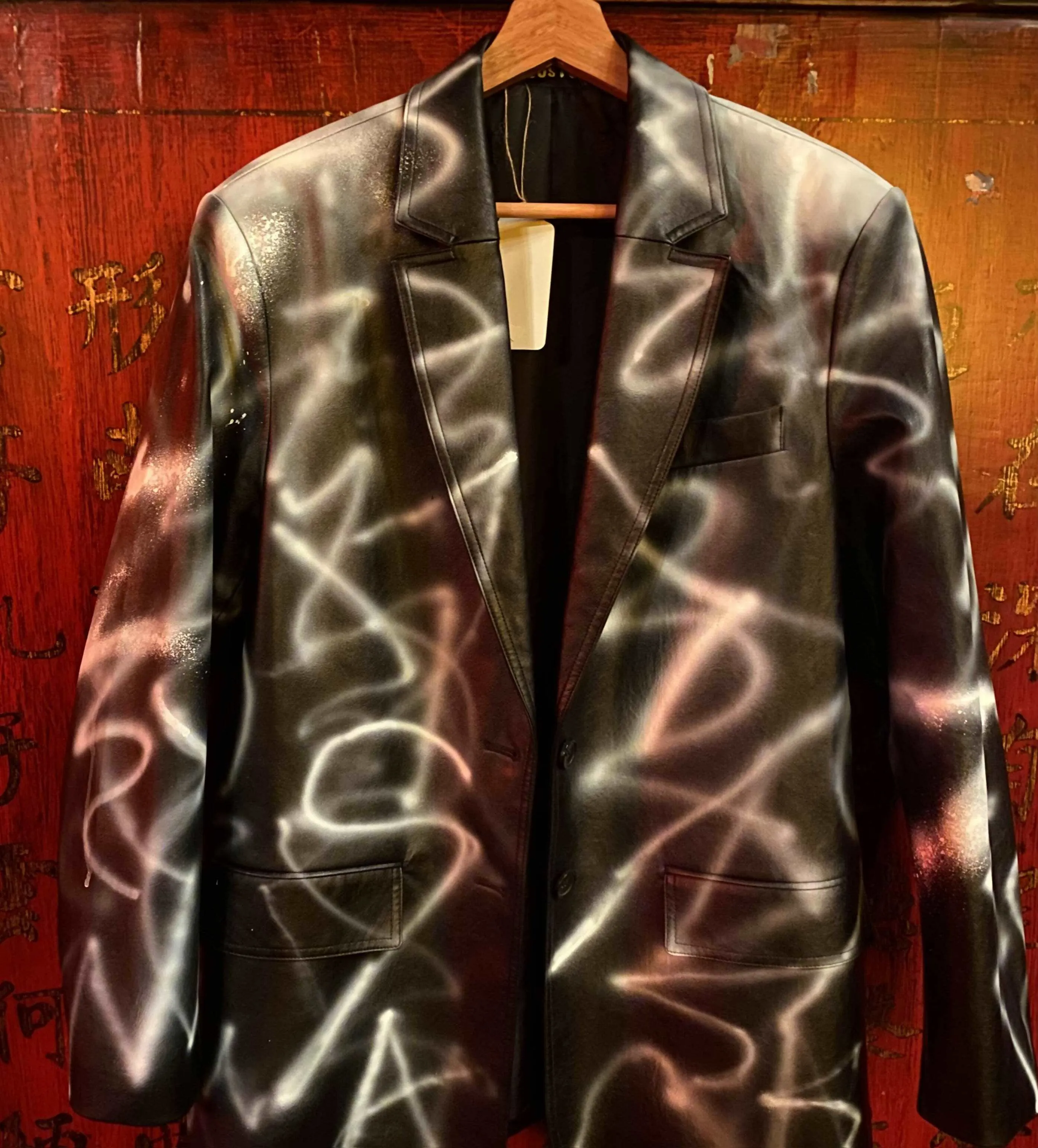 Graffiti Style Hand-Painted Leather Blazer