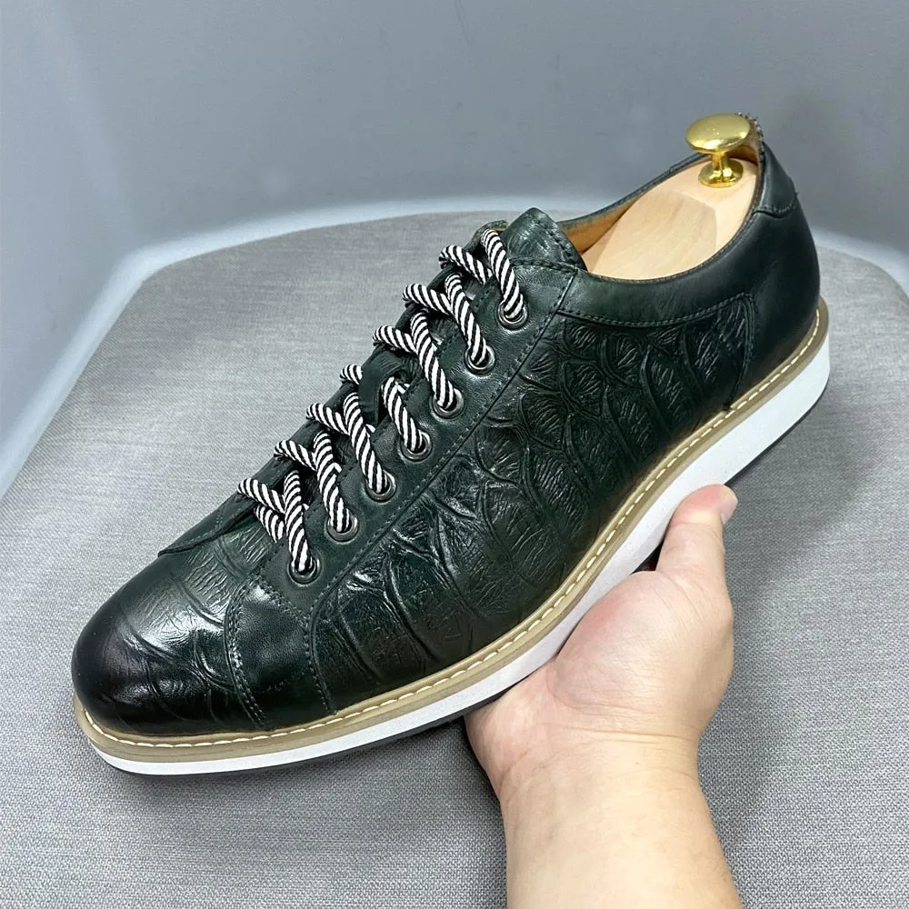 Green Crocodile Skin Luxury Leather Shoes