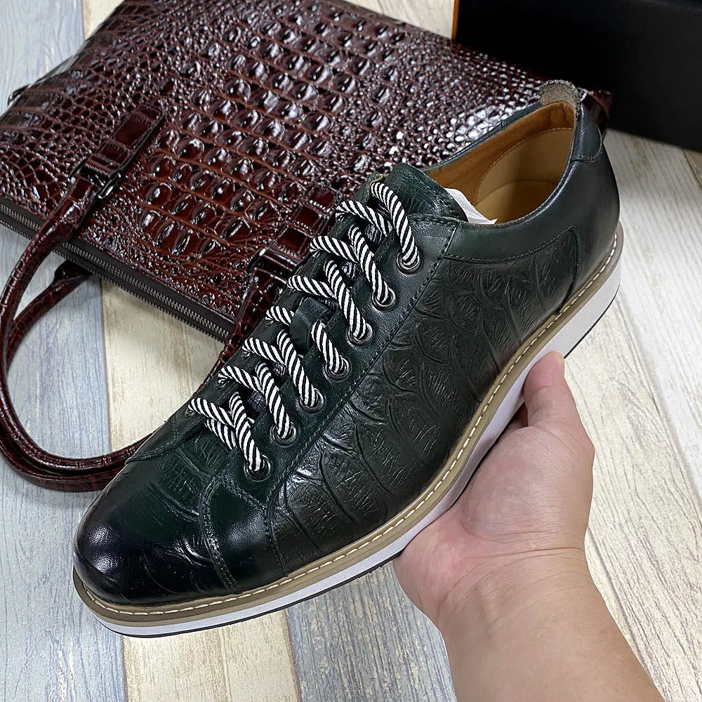 Green Crocodile Skin Luxury Leather Shoes