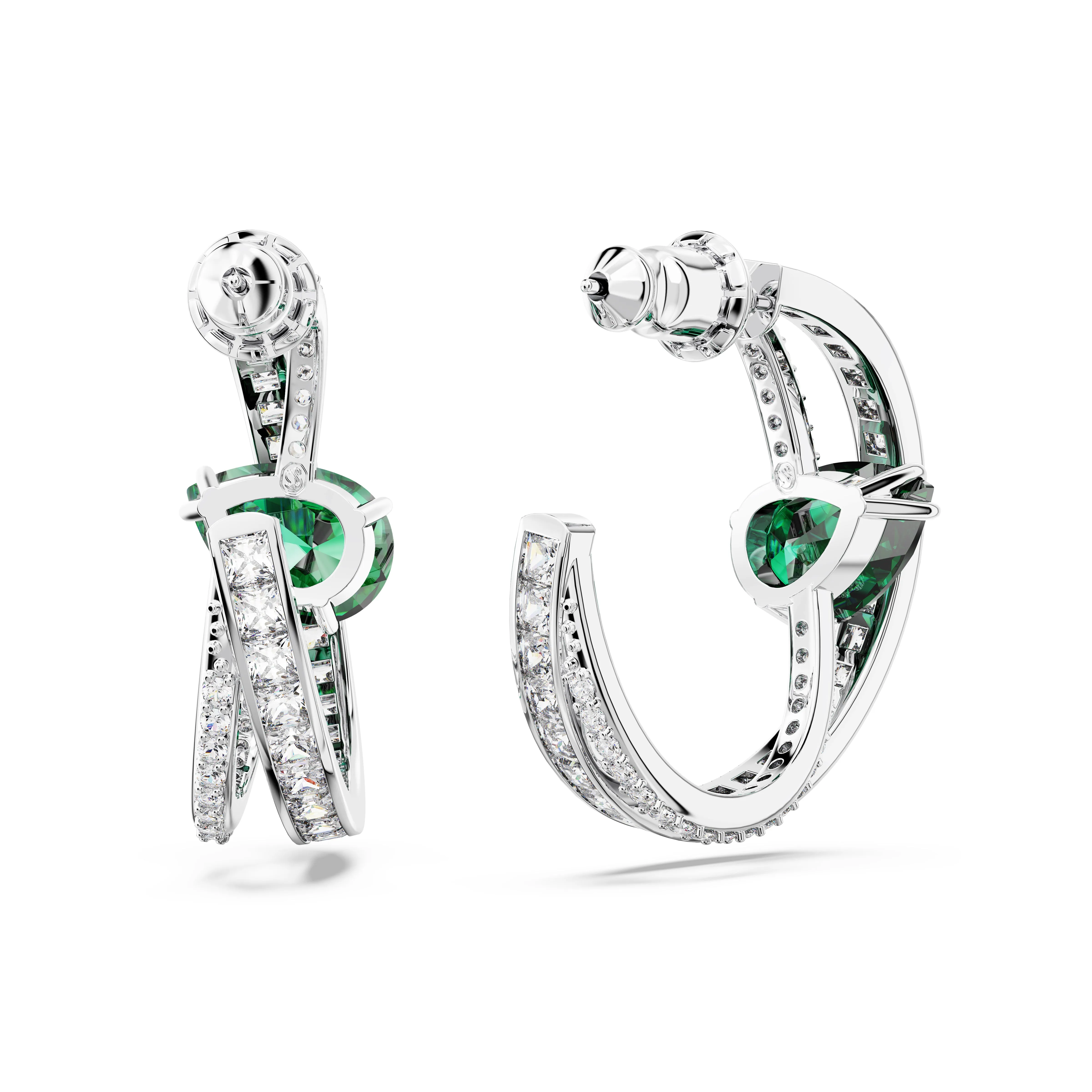 Green Spiral Hyperbola Hoop Earrings by Swarovski