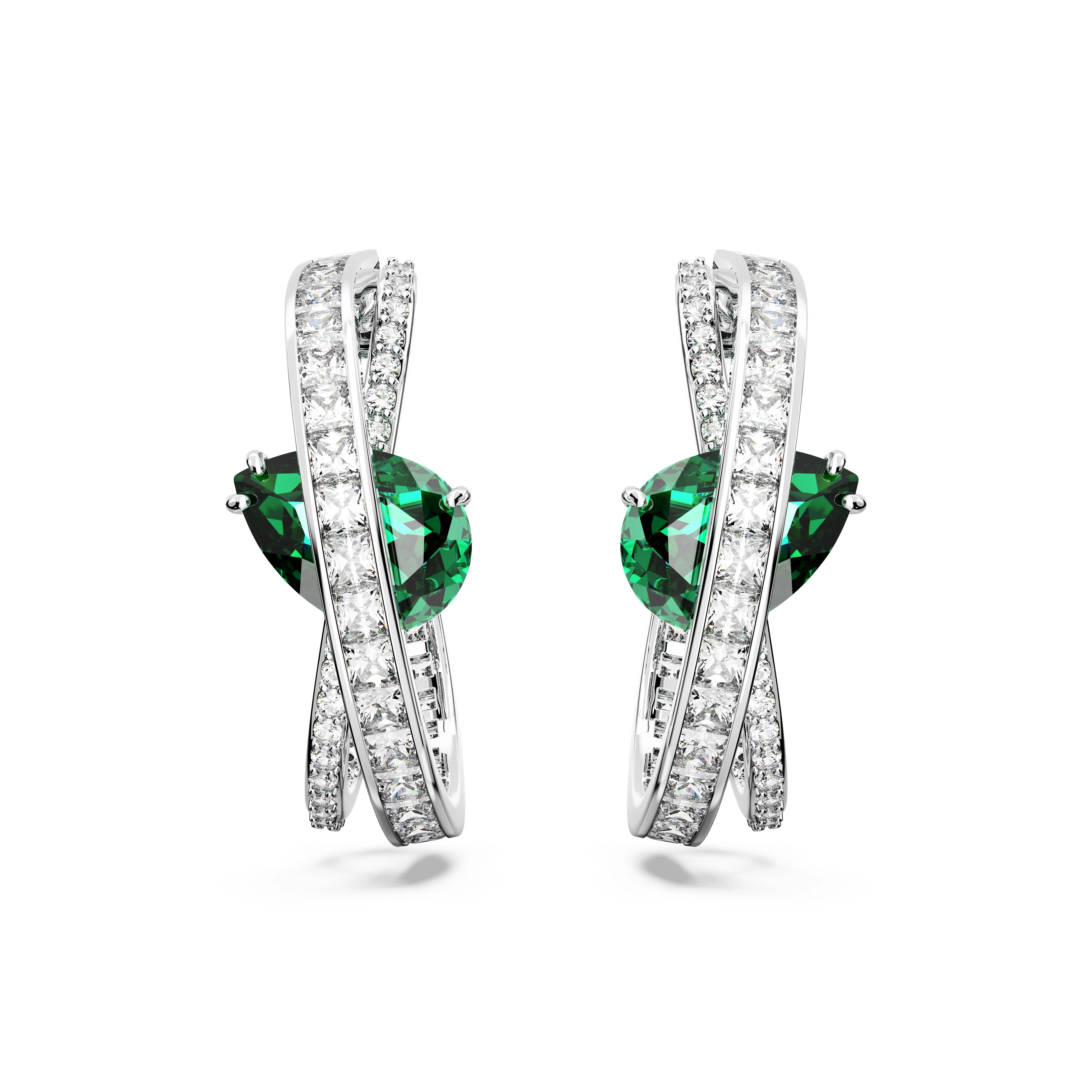 Green Spiral Hyperbola Hoop Earrings by Swarovski