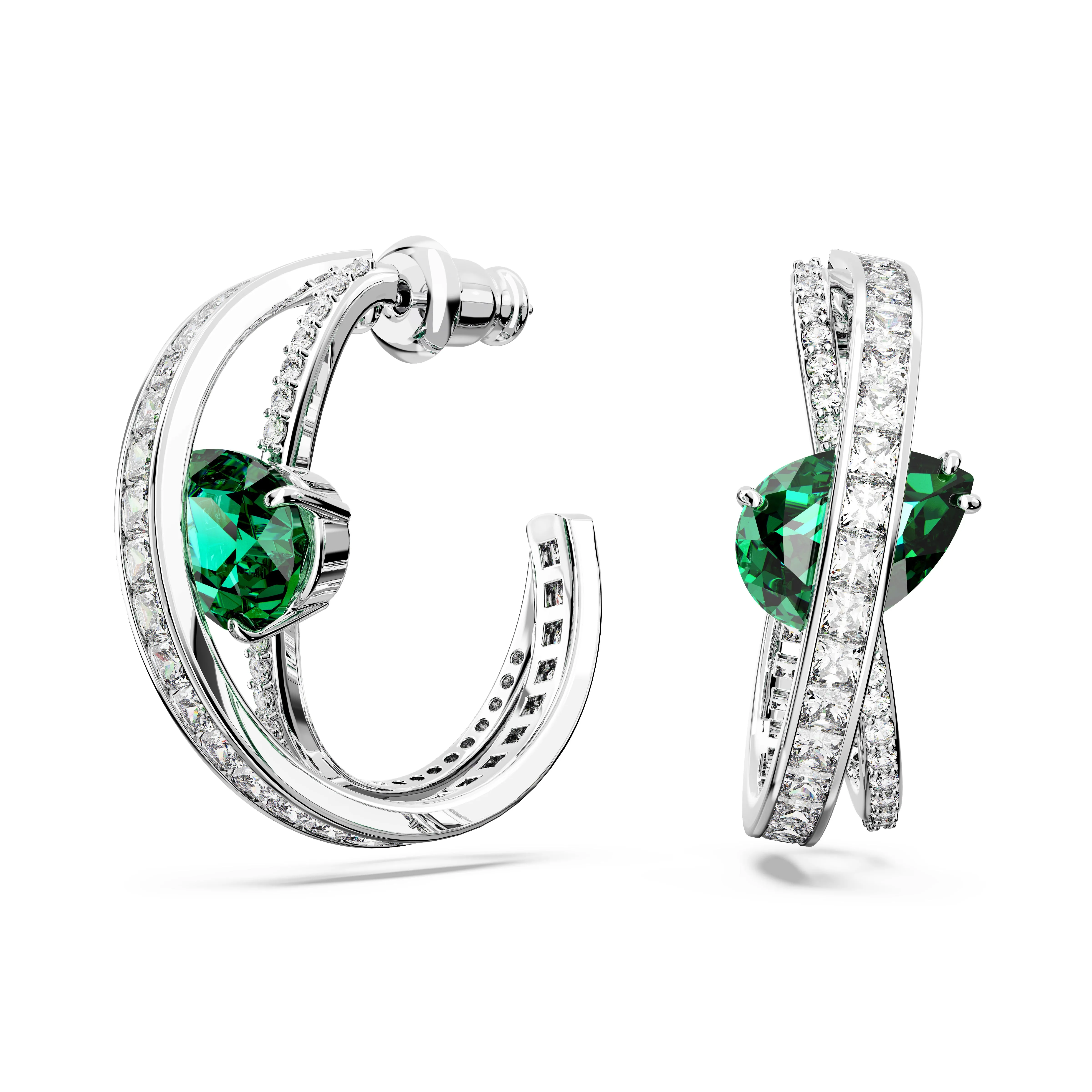 Green Spiral Hyperbola Hoop Earrings by Swarovski