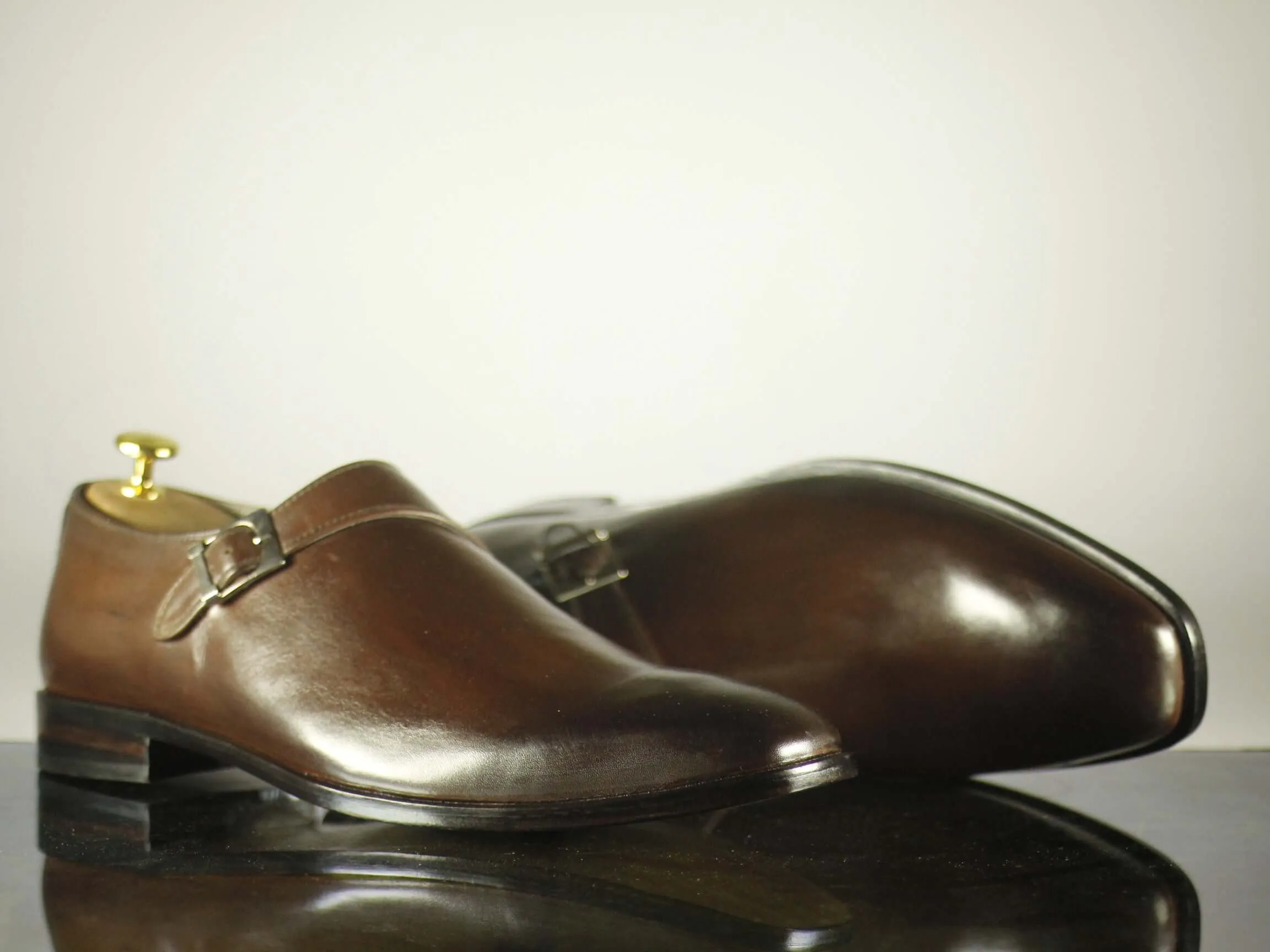 Handmade Men's Brown Leather Monk Strap Shoes, Men Dress Formal Shoes