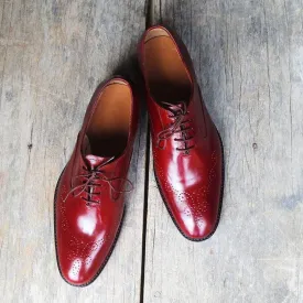 Handmade Men's Burgundy Brogue Leather Lace Up Shoes, Men Designer Dress Formal Luxury Shoes