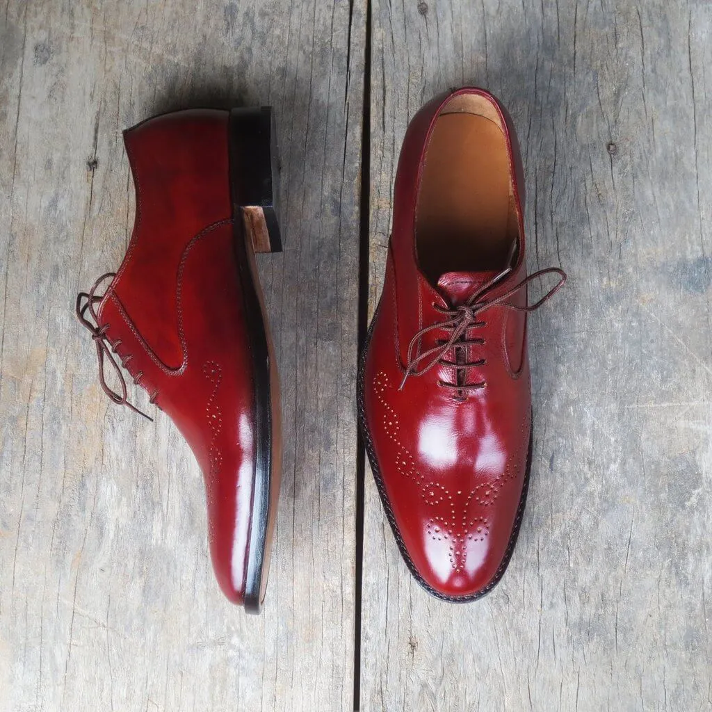 Handmade Men's Burgundy Brogue Leather Lace Up Shoes, Men Designer Dress Formal Luxury Shoes