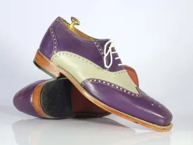 Handmade Men's Purple Gray Wing Tip Brogue Leather Shoes, Men Designer Shoes