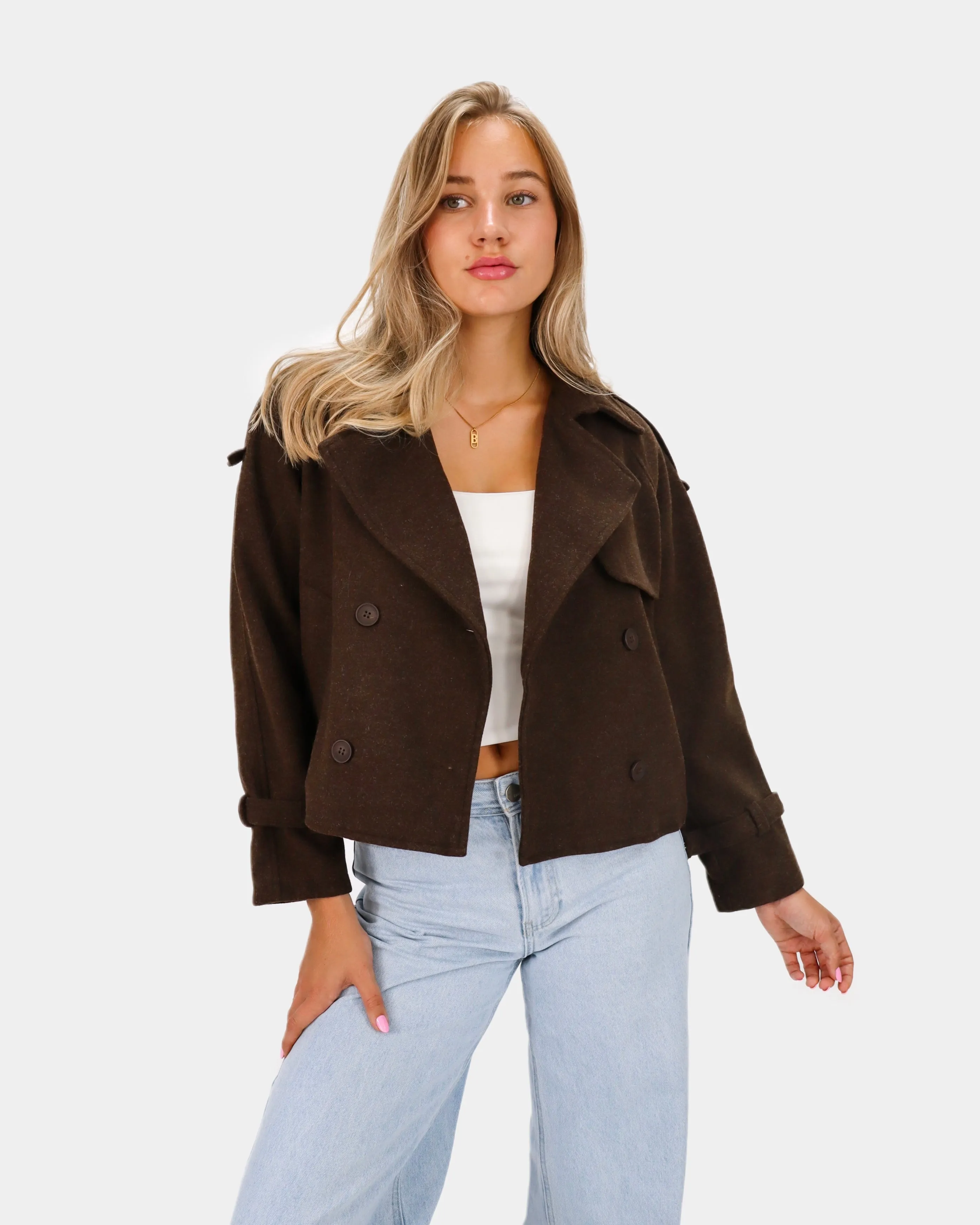 Hannah Cropped Trench Coat Brown