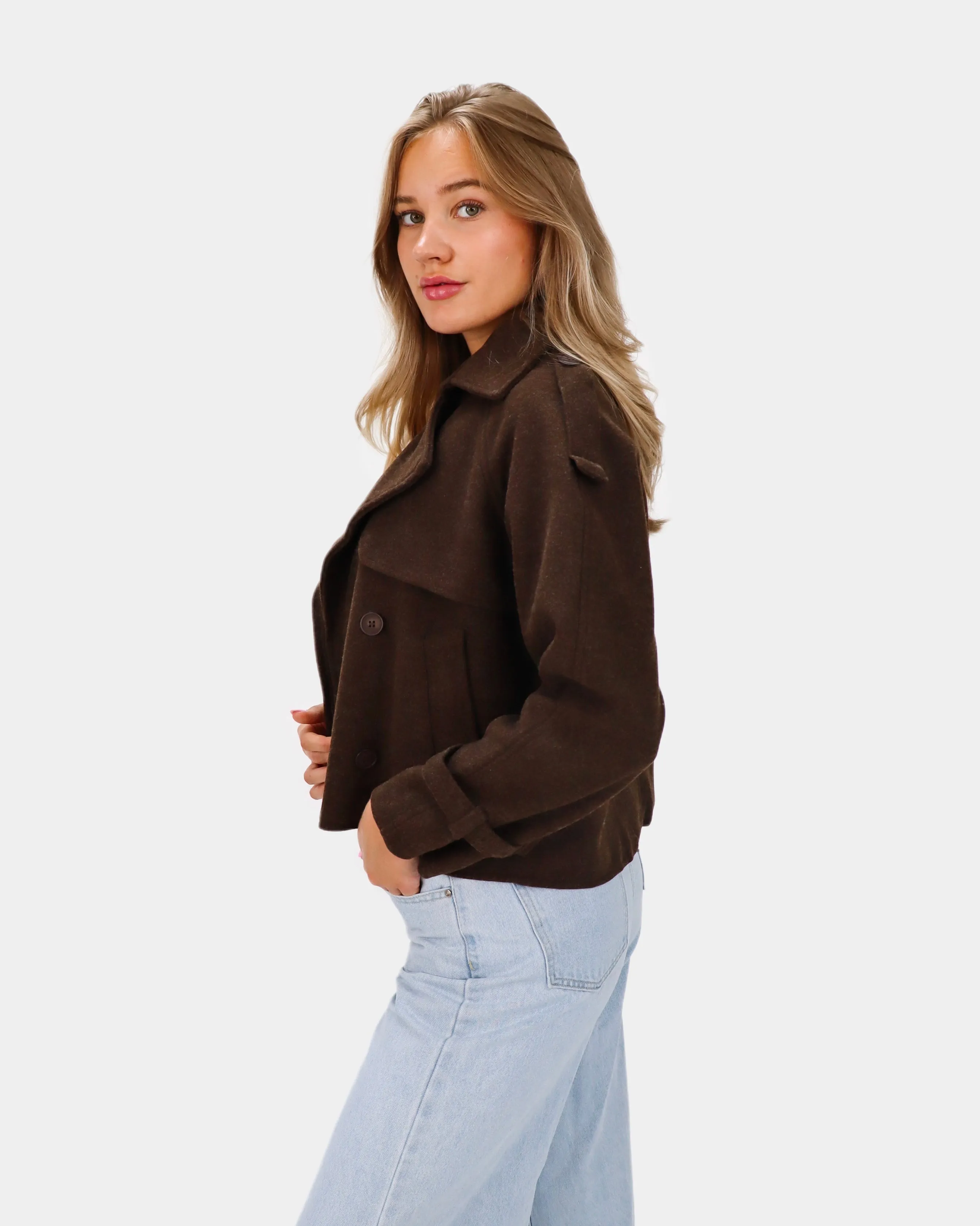 Hannah Cropped Trench Coat Brown