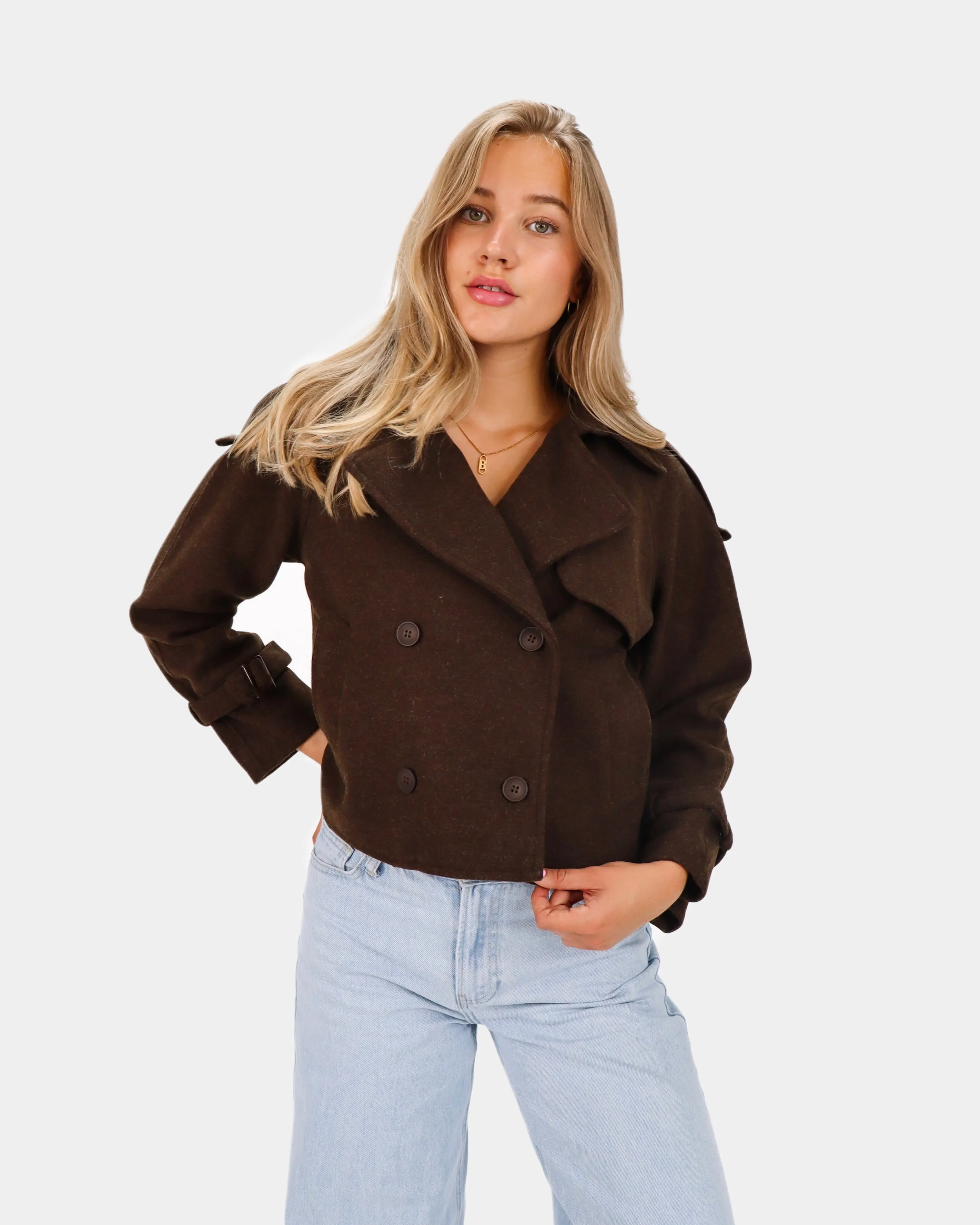 Hannah Cropped Trench Coat Brown