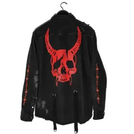 Harajuku Gothic Demon Hunter Skull Black Denim Jacket Men Rock Punk Heavy Metal Sweatshirt