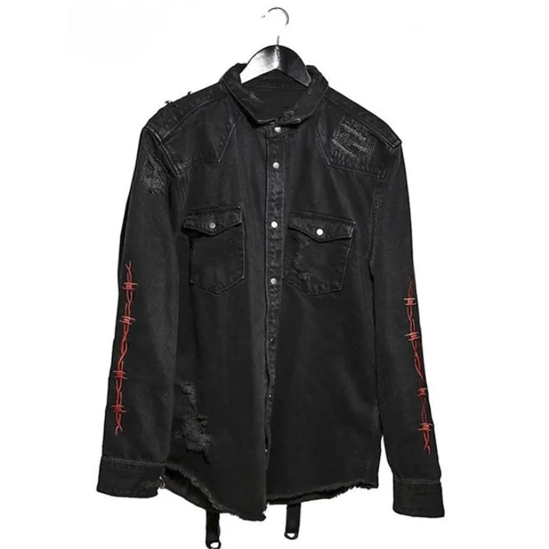 Harajuku Gothic Demon Hunter Skull Black Denim Jacket Men Rock Punk Heavy Metal Sweatshirt