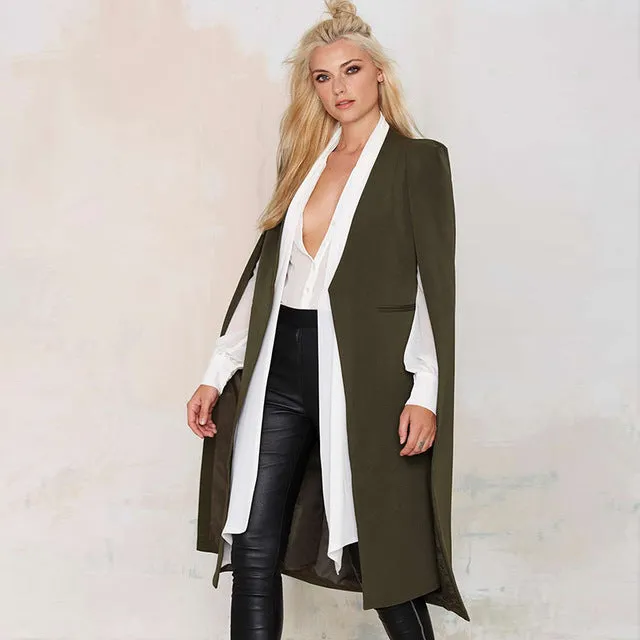 HDY Haoduoyi 2017 Women Casual Open Front Blazer Suits with Pocket Cape Trench Coat Duster Coat Longline Cloak  Poncho Coat