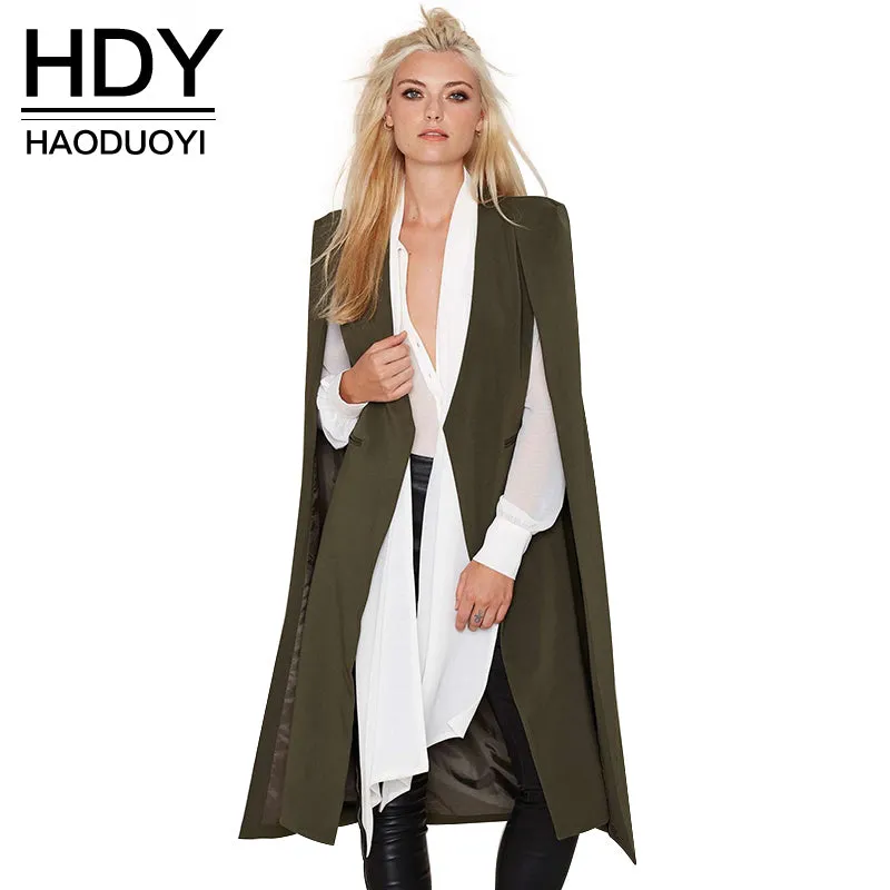 HDY Haoduoyi 2017 Women Casual Open Front Blazer Suits with Pocket Cape Trench Coat Duster Coat Longline Cloak  Poncho Coat