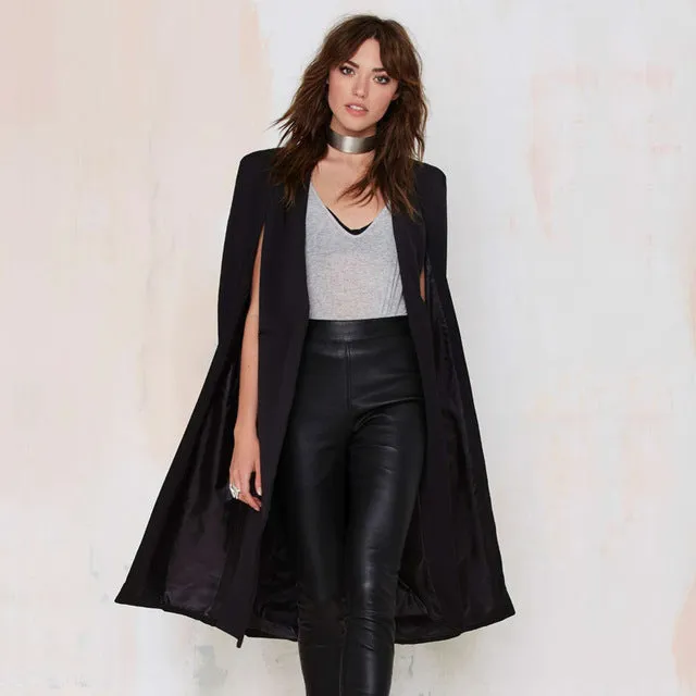 HDY Haoduoyi 2017 Women Casual Open Front Blazer Suits with Pocket Cape Trench Coat Duster Coat Longline Cloak  Poncho Coat