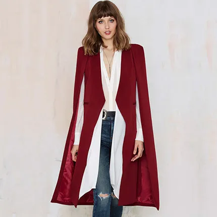 HDY Haoduoyi 2017 Women Casual Open Front Blazer Suits with Pocket Cape Trench Coat Duster Coat Longline Cloak  Poncho Coat