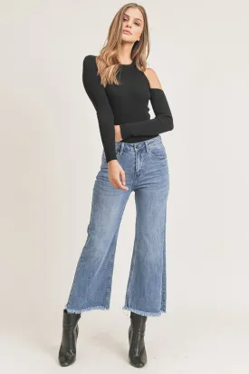 Hi-Rise Frayed Ankle Wide Leg Jeans