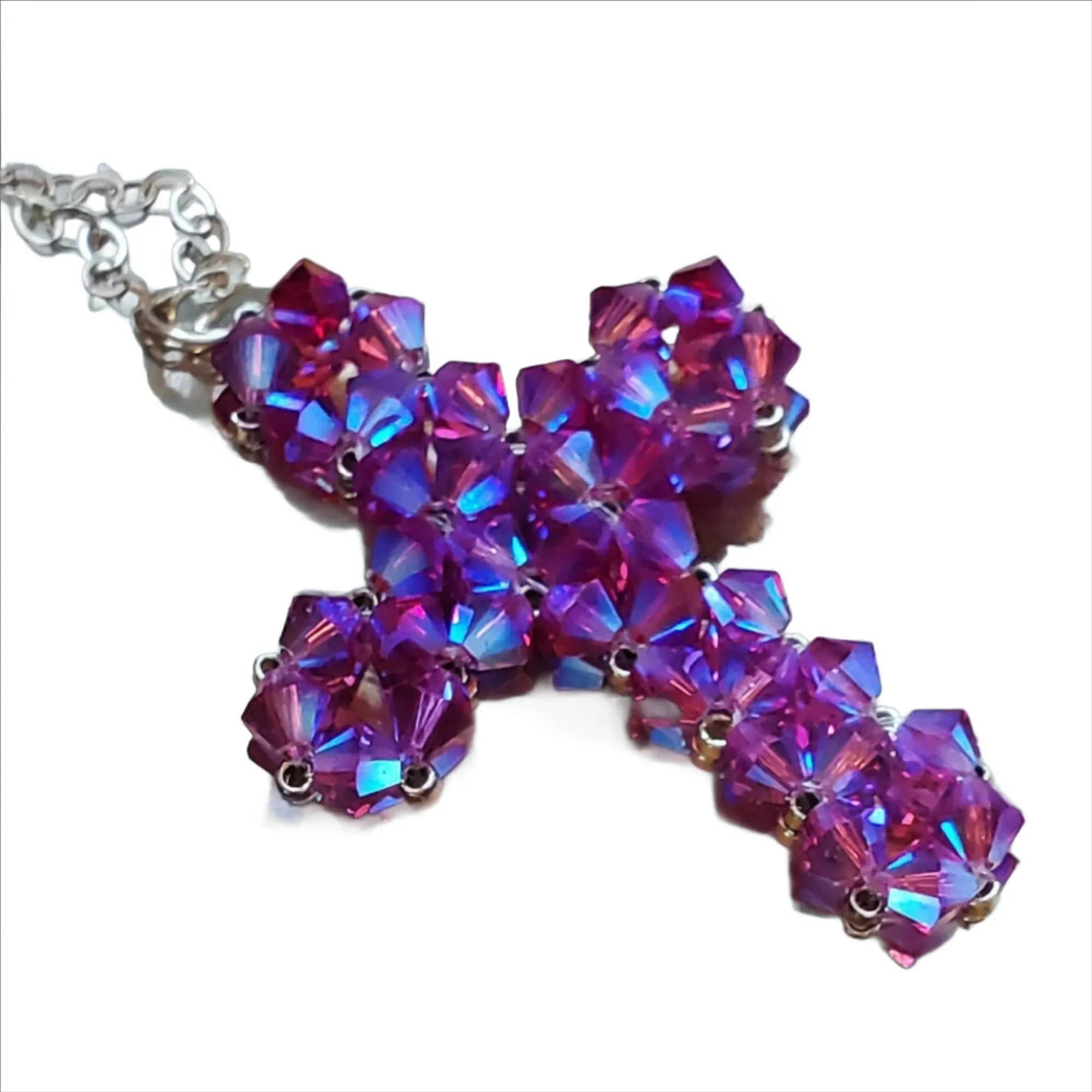 Hot Pink Swarovski Crystal Cross Necklace