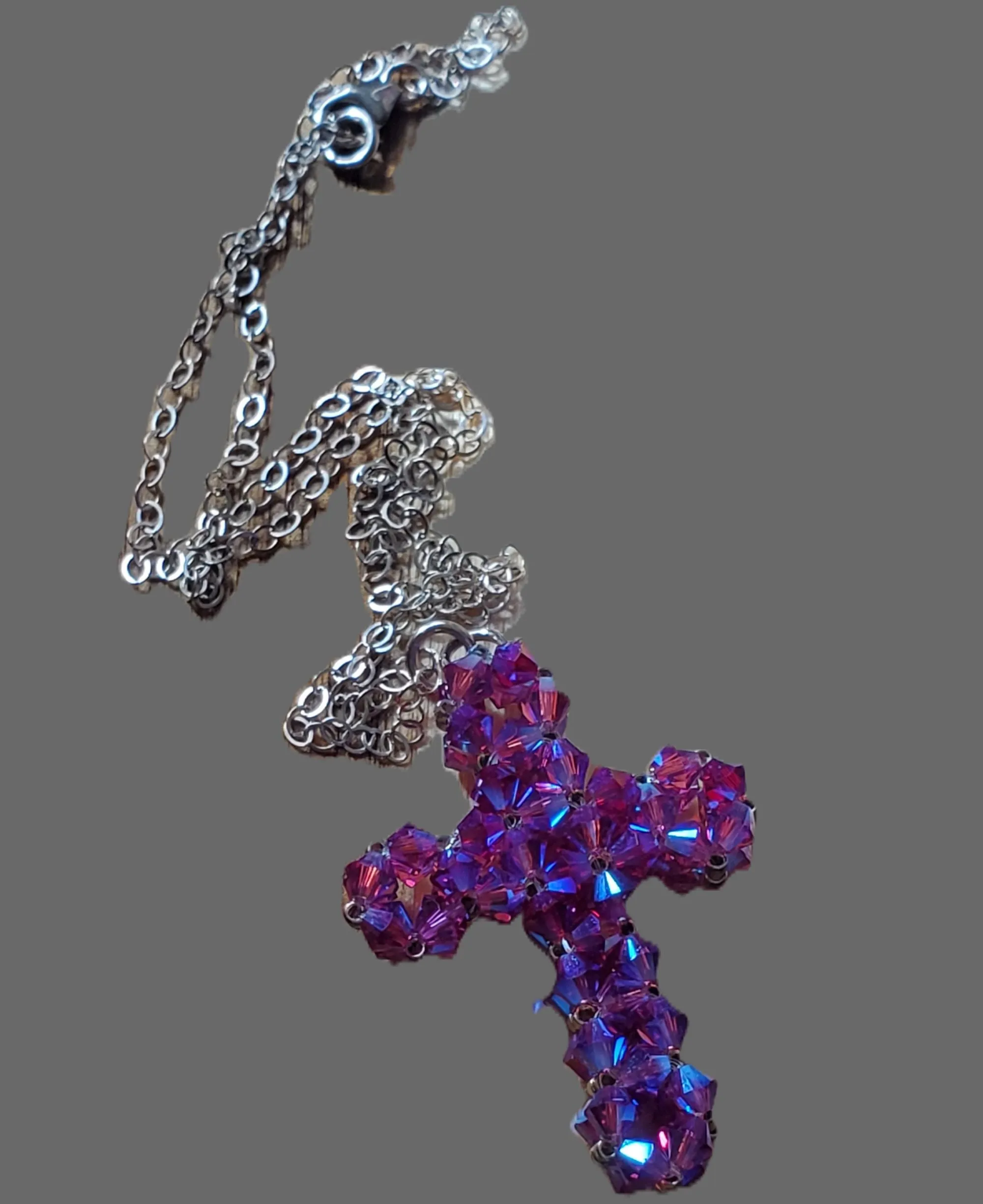 Hot Pink Swarovski Crystal Cross Necklace