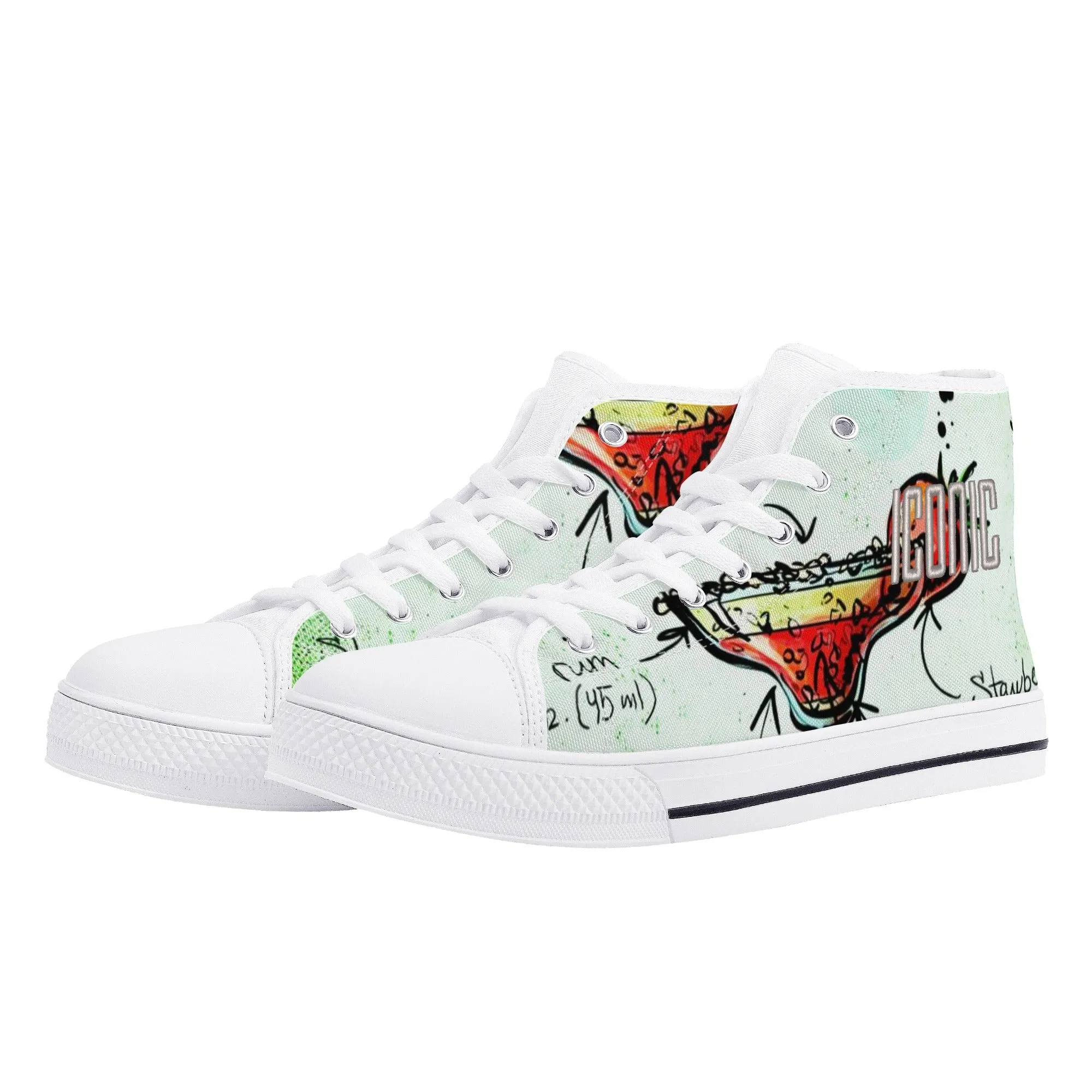 ICONIC Embroidered Men's Daiquiri High Top Printed Canvas Shoes