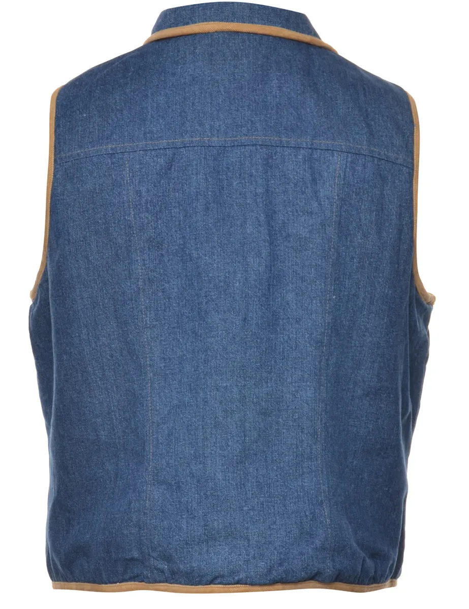 Indigo Sleeveless Shearling Denim Jacket - M