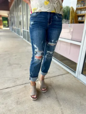 Judy Blue Mid Rise Cuffed Destroyed Boyfriend Jeans