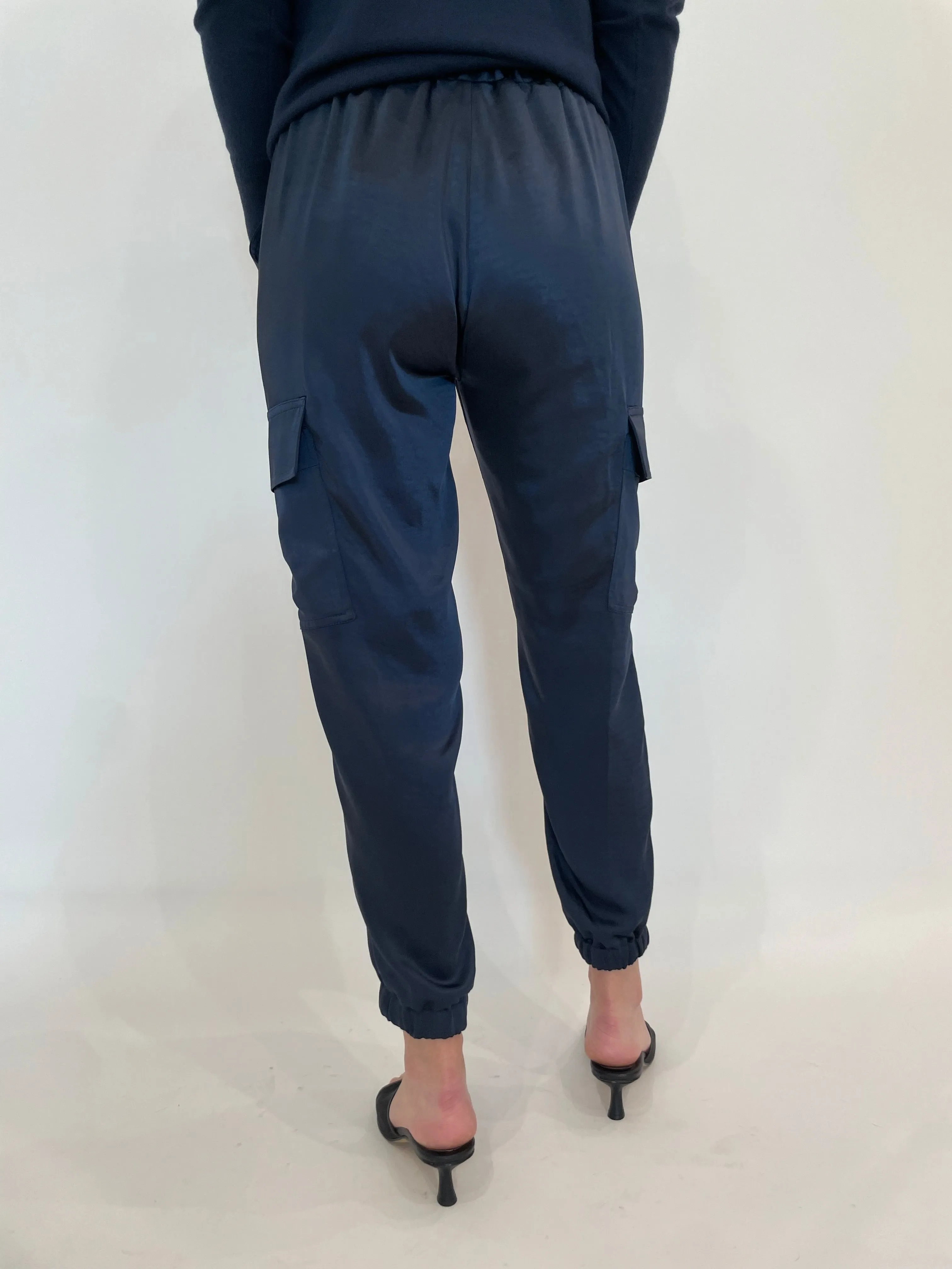 Juno Satin Cargo Pants - Navy