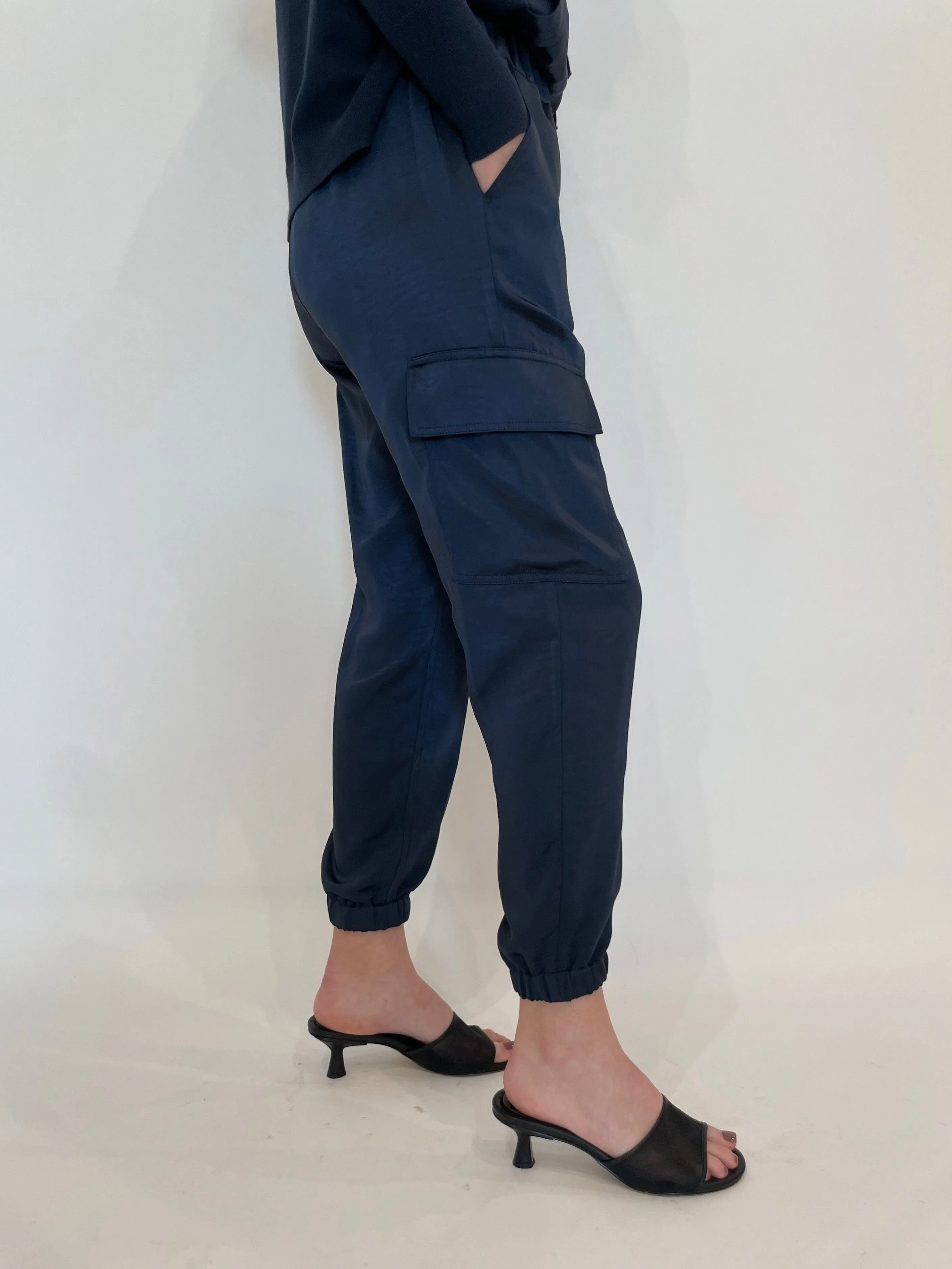 Juno Satin Cargo Pants - Navy