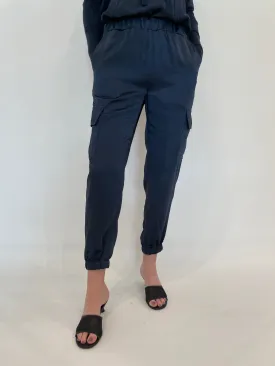 Juno Satin Cargo Pants - Navy