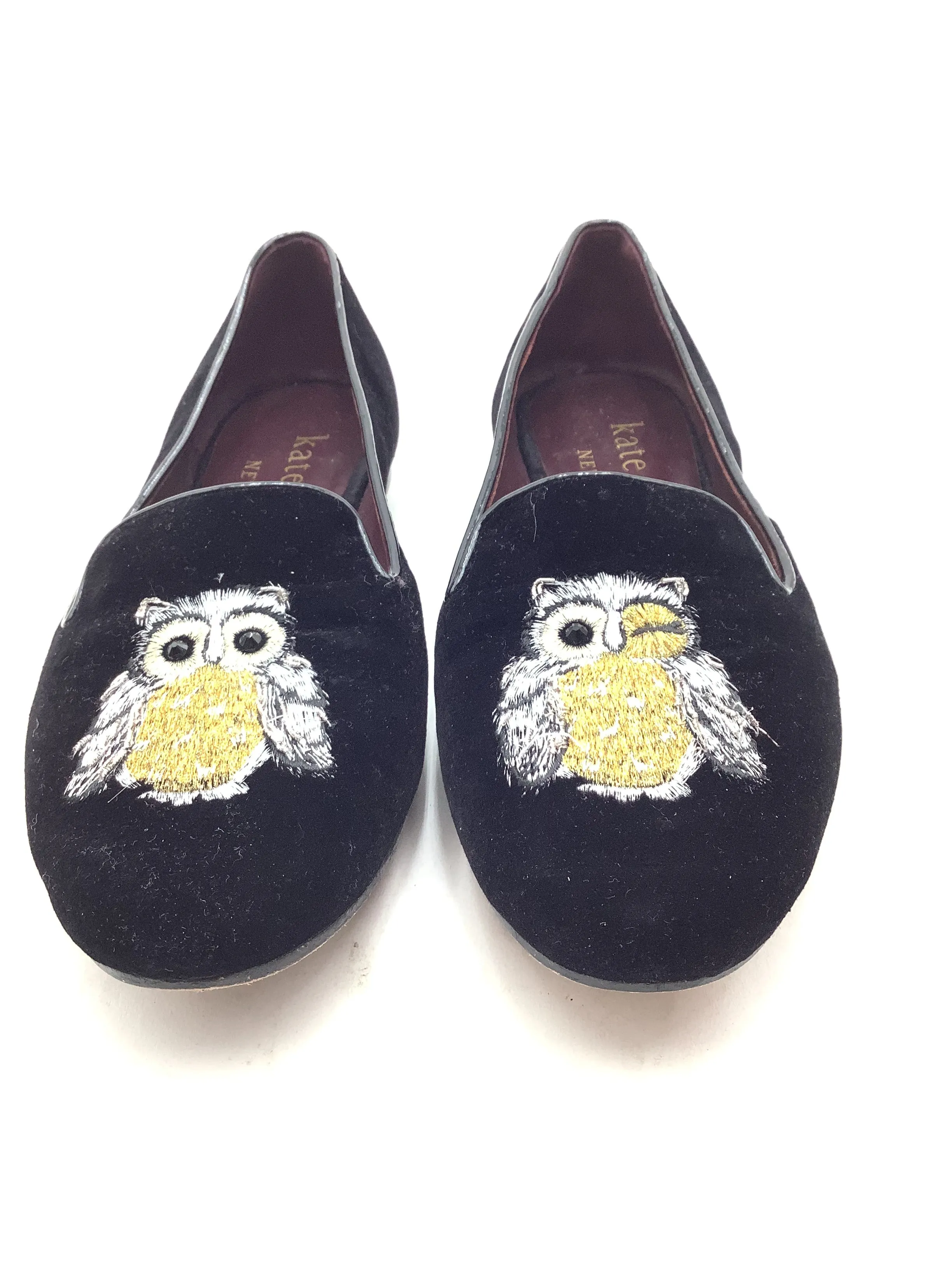 Kate Spade Women's Shoe Black Suede Flat Winking Owl Size: 9