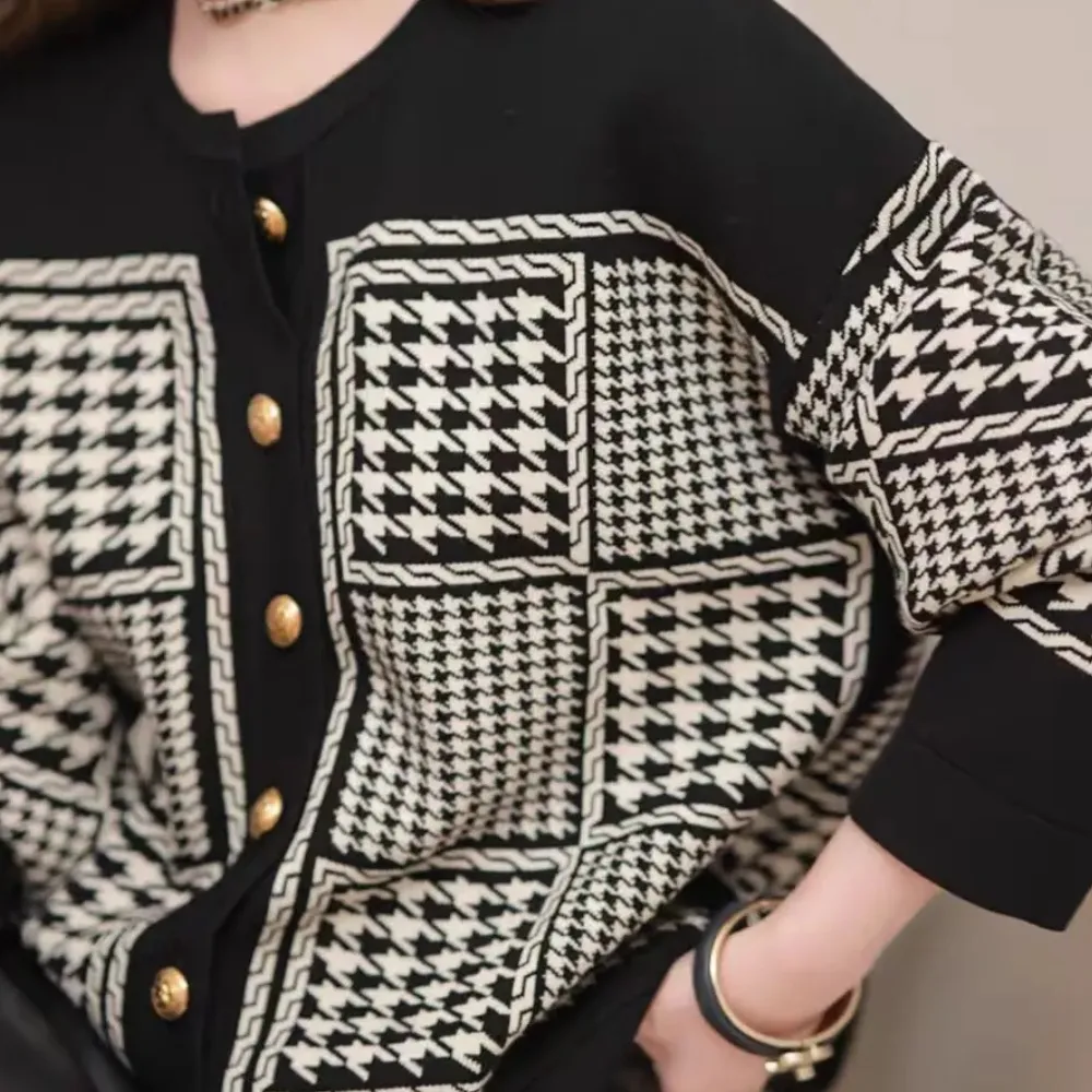 LAVINA - Houndstooth Cardigan til Kvinder