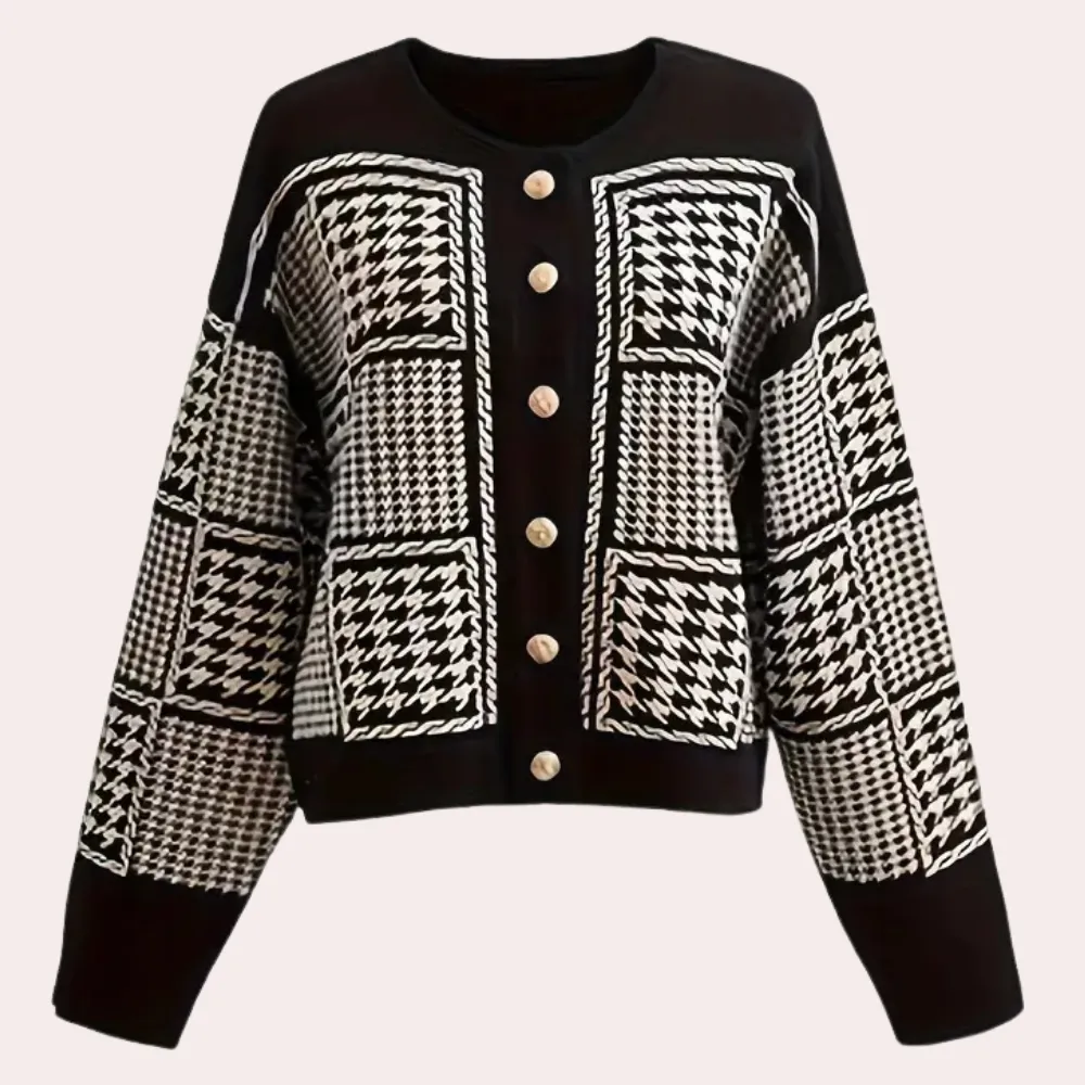 LAVINA - Houndstooth Cardigan til Kvinder