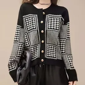 LAVINA - Houndstooth Cardigan til Kvinder